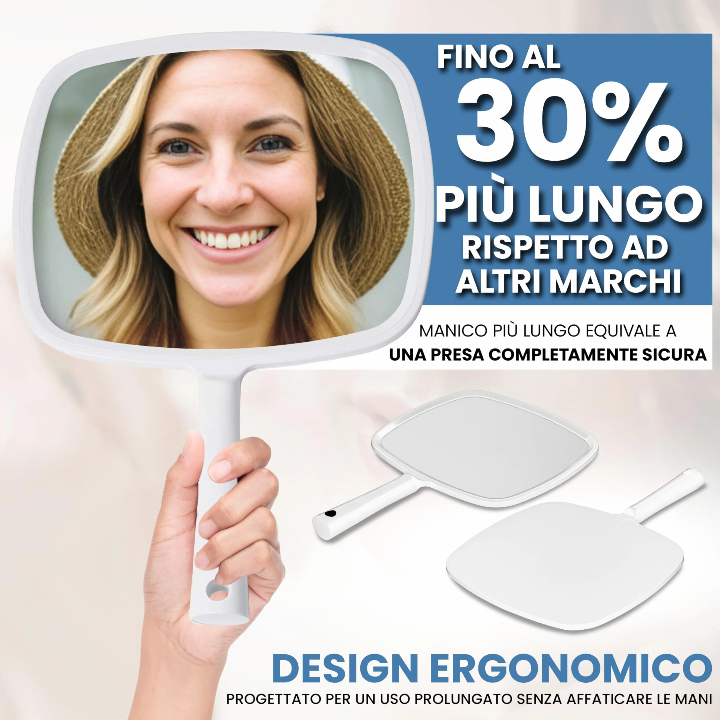 Mirrorvana Specchio a mano con manico ergonomico 20,3 x 27,9 cm bianco