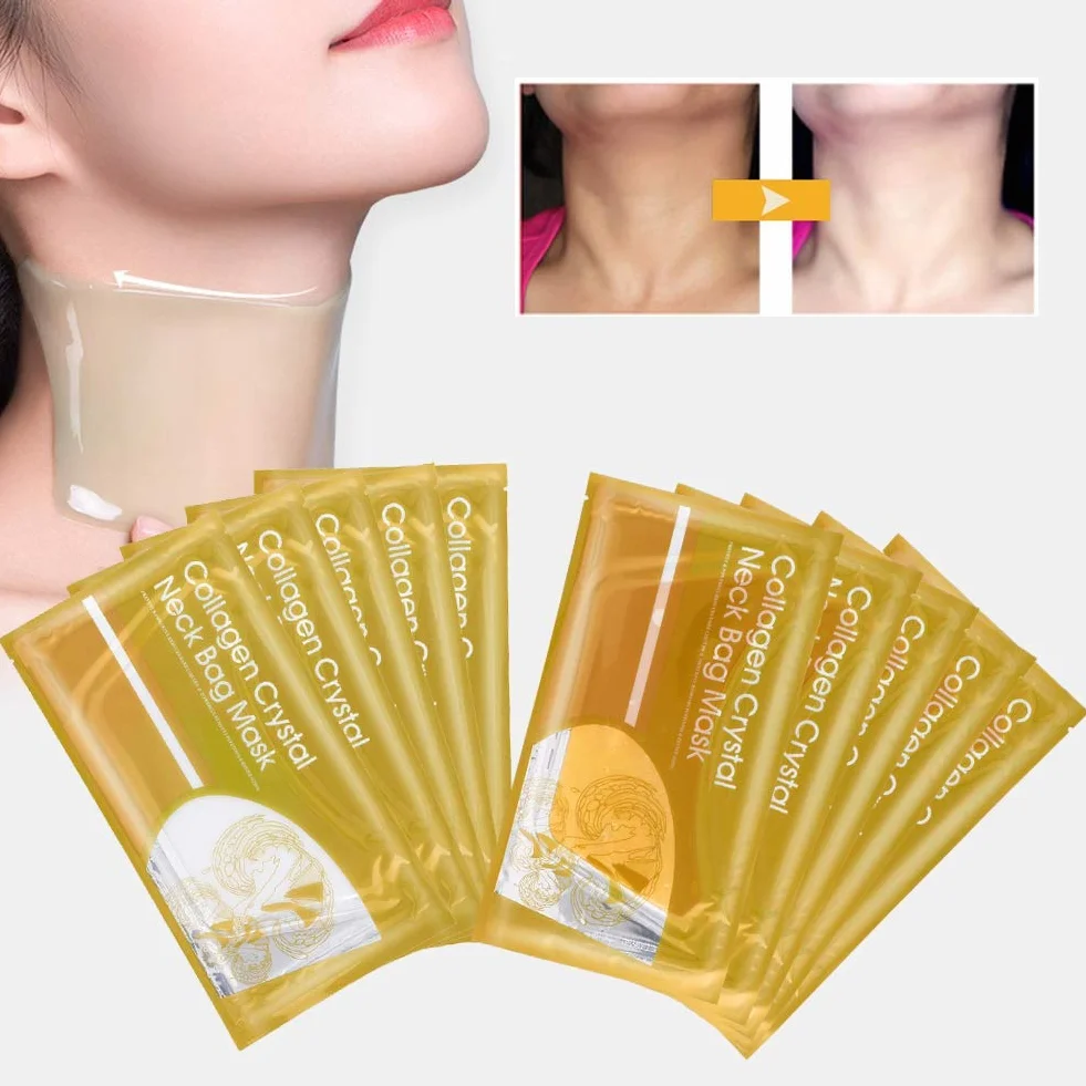 Maschera Collo Al Collagene, 5 Pezzi Maschera Rassodante Collo Al Collagene Anti-rughe Cuscinetti Al Collo Al Collagene Patch Patch per il Sollevamento delle Rughe Lisce Maschere Idratanti Cura(Oro)