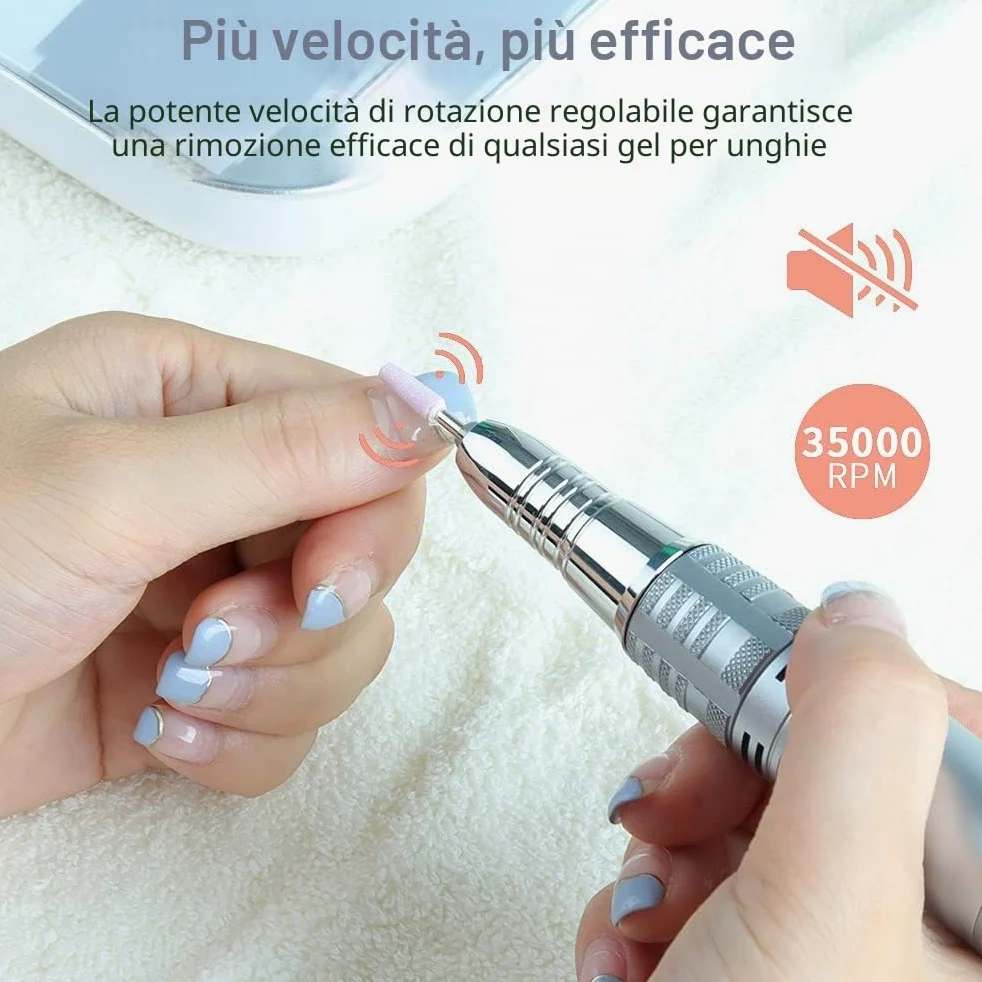 JCMaster Fresa per unghie 35000 rpm Display LCD Efile fresa digitale potente per unghie acriliche gel Zero rumore Nessuna vibrazione Macchina professionale per pedicure manicure 6 punte incluse