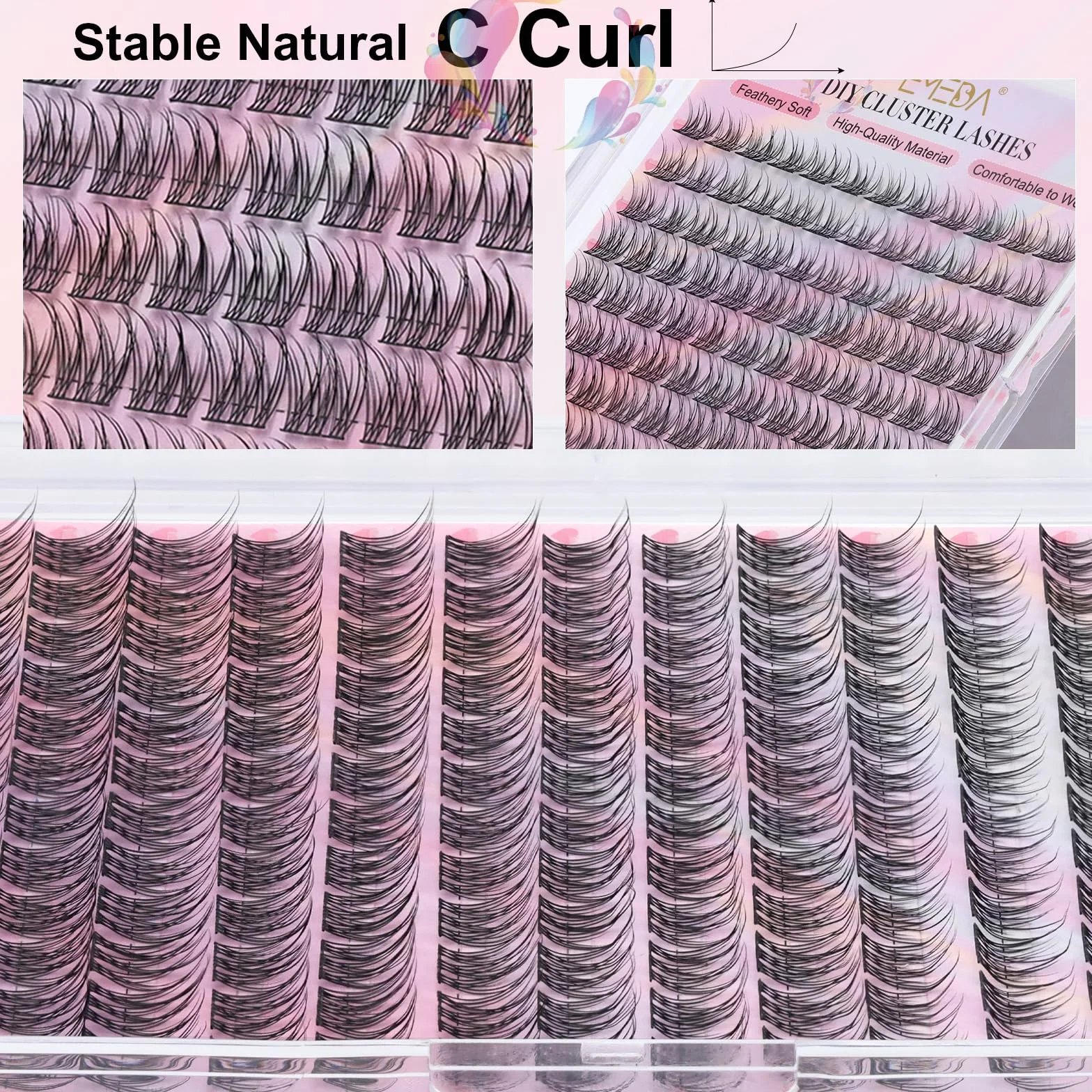 EMEDA Ciglia a Grappolo Morbide Naturali 10-13mm Mix DIY Extension Fai da Te
