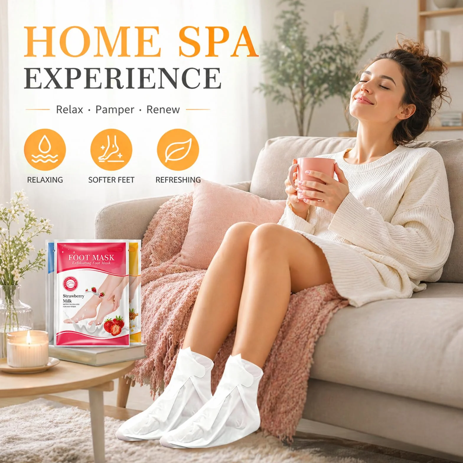 Maschera Piedi Esfoliante 6 Paia – Calzini Esfolianti Rimuovi Calli con 2x Cocco, Fragola e Miele – Trattamento Delicato per Talloni Secchi e Screpolati, Idratante, Spa a Casa Donna e Uomo