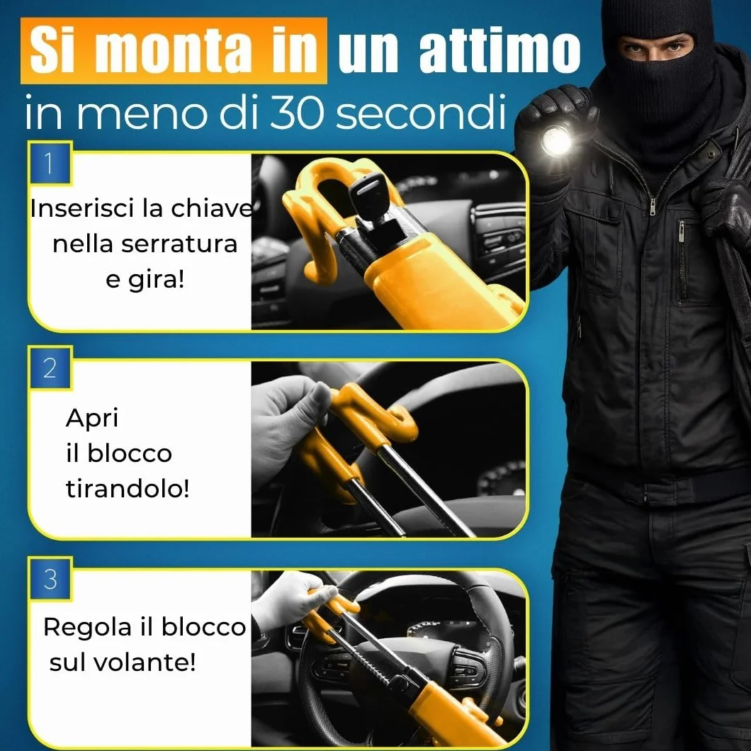 ATG Bloccasterzo Auto Antifurto per Auto SUV Van Furgone Camper Acciaio Temperato Protezione Antitrapano