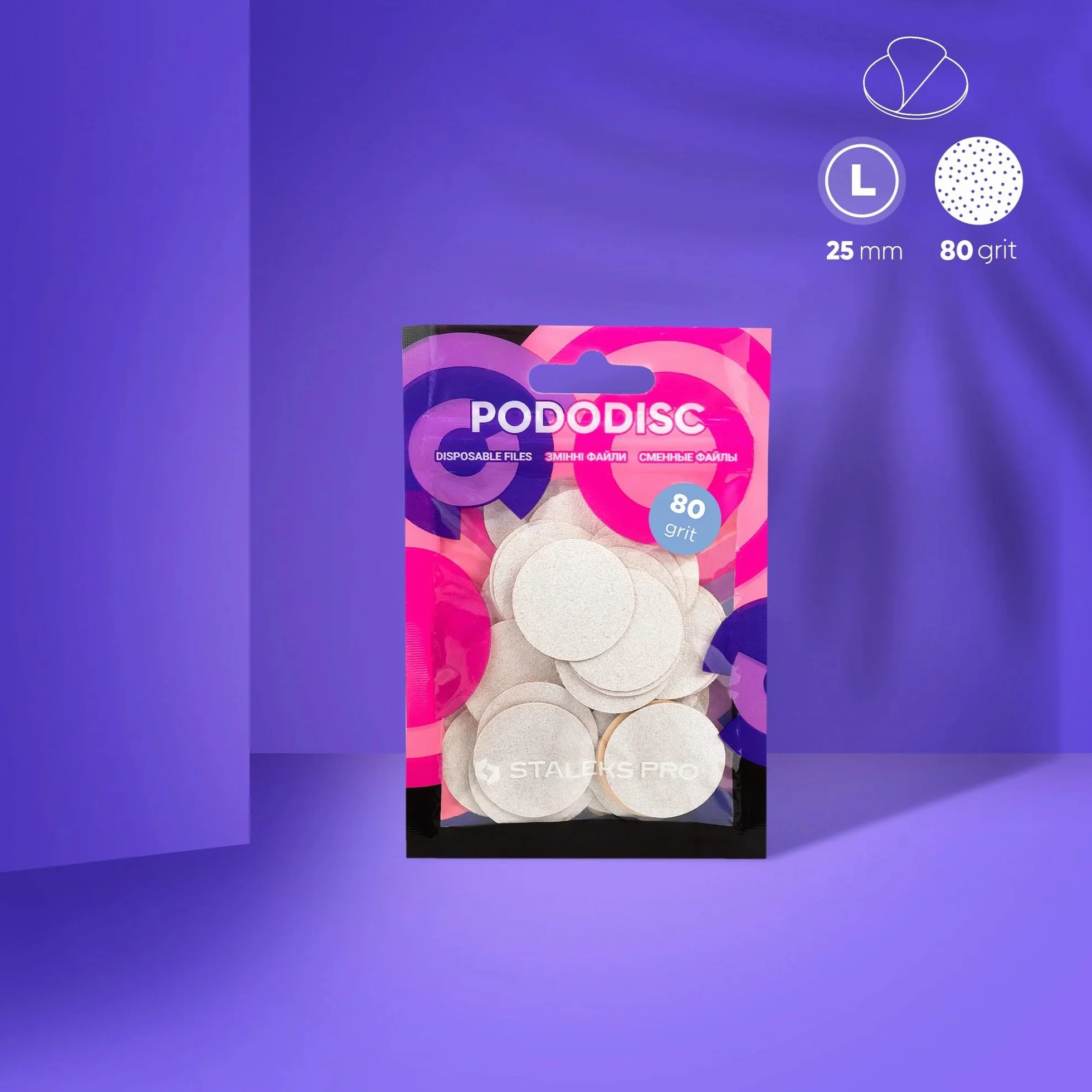 STALEKS PRO Pododisco 50 dischi abrasivi adesivi PODODISC L EXPERT 25 mm per tornio unghie. Pedicure speciali (Grano #80)