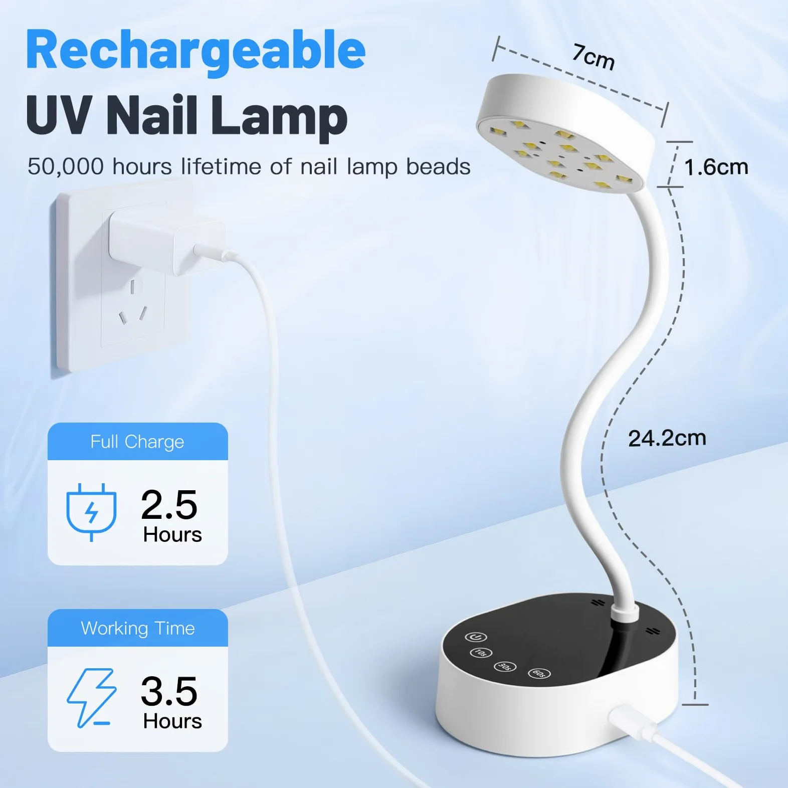 Lampada UV LED per unghie, senza fili, a collo di cigno con sensore automatico e touch screen, 4 modalità di timer, mini asciugatore per unghie in gel, ideale per salone e uso domestico