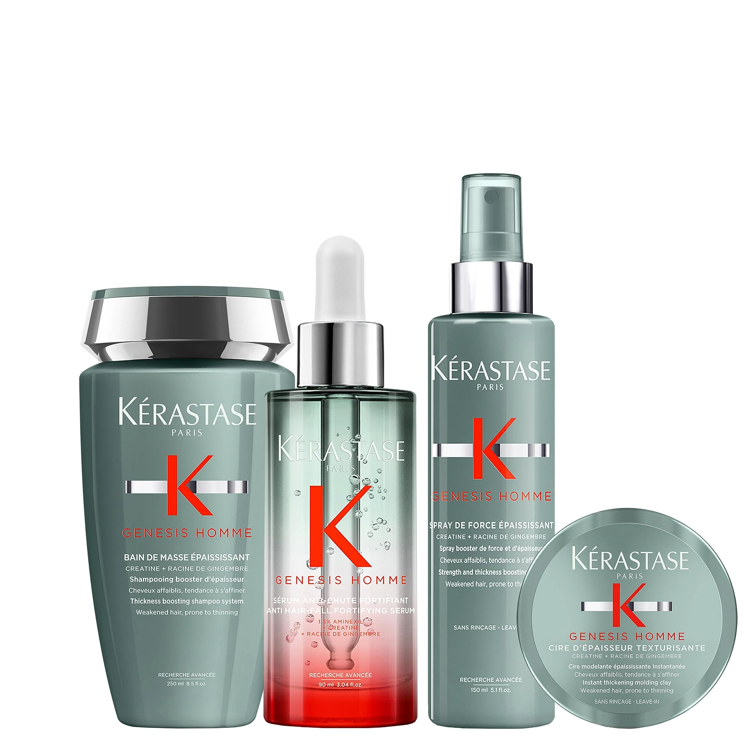 Kérastase | Genesis Homme, Shampoo per Capelli + Genesis Homme, Spray Fortificante + Genesis Homme, Cera Ispessente Texturizzante + Genesis Homme, Siero per Capelli Indeboliti