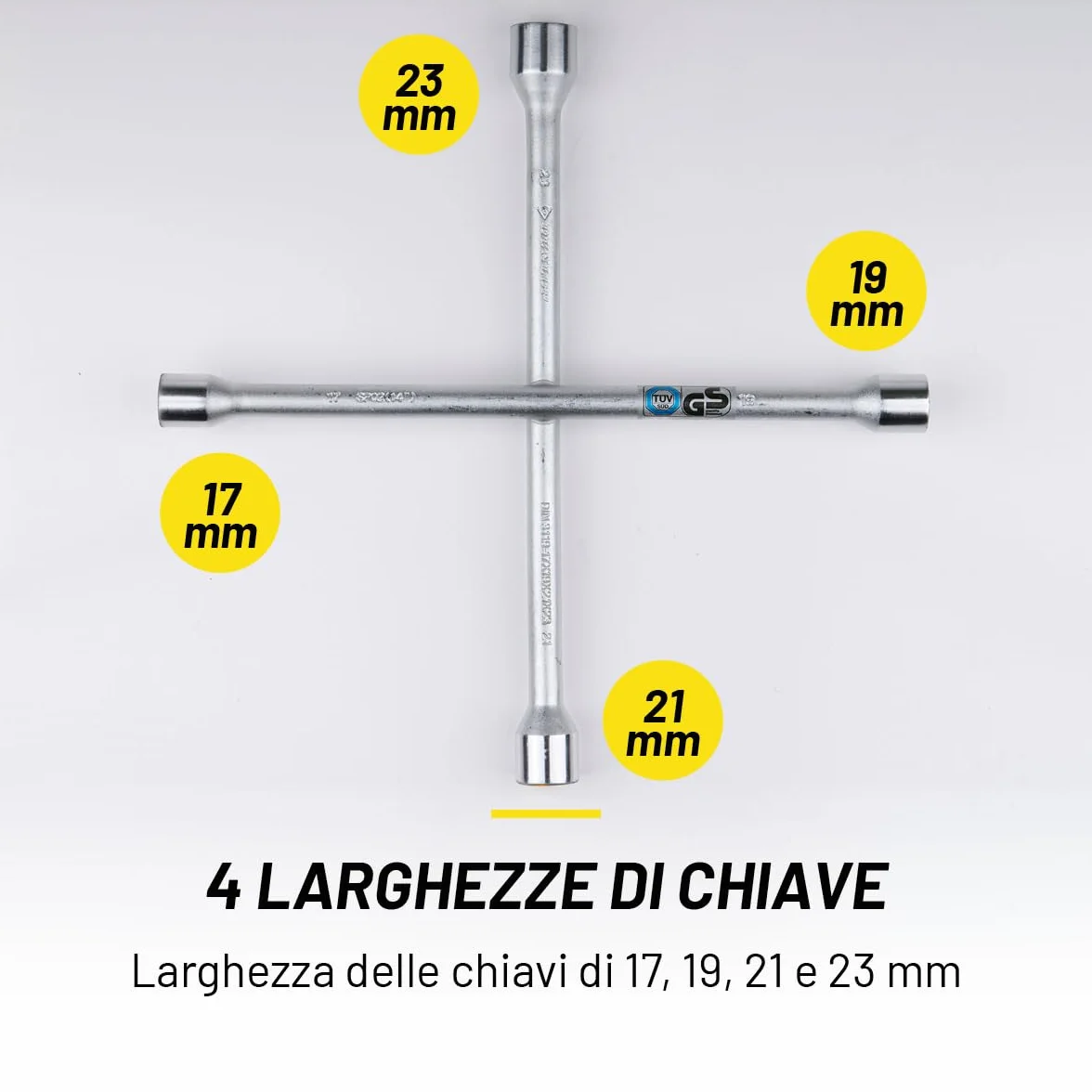 DUNLOP Chiave a Croce in Acciaio 17 19 21 23 mm per Sostituzione Ruote Auto