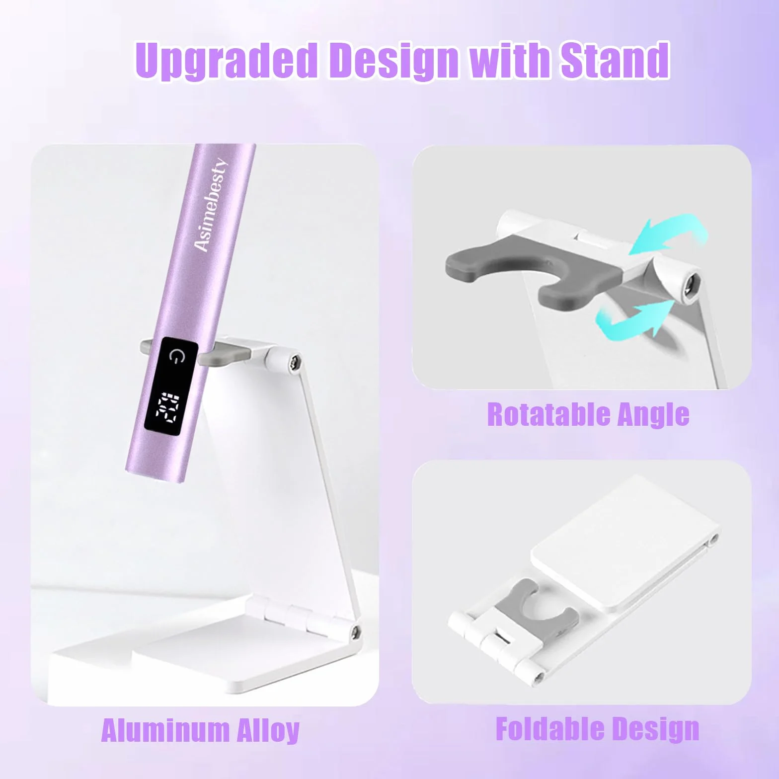 Mini Lampada UV LED Unghie, Lampada UV Unghie Piccola 3W, Lampada Gel Unghie con Supporto, 20/60/90S Timer, Ricaricabile Portatile Torcia per unghie Gel Asciugatura Rapida Viola