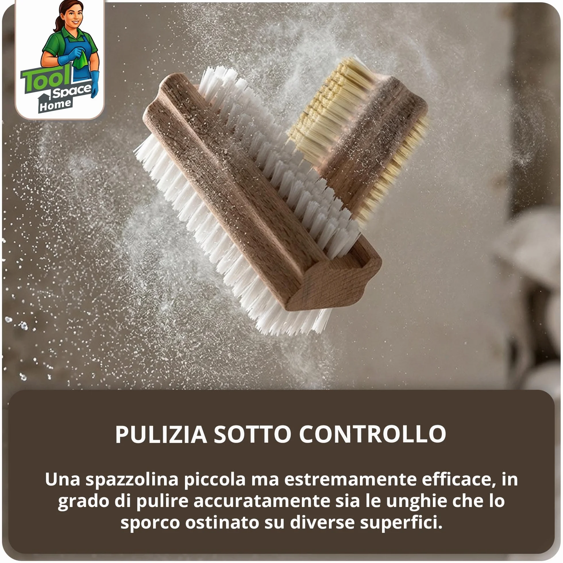ToolSpace Spazzola per la Mano in Legno Faggio Spazzolina per Pulizia Unghie Mani e Piedi Setole Naturale Manicure Pedicure