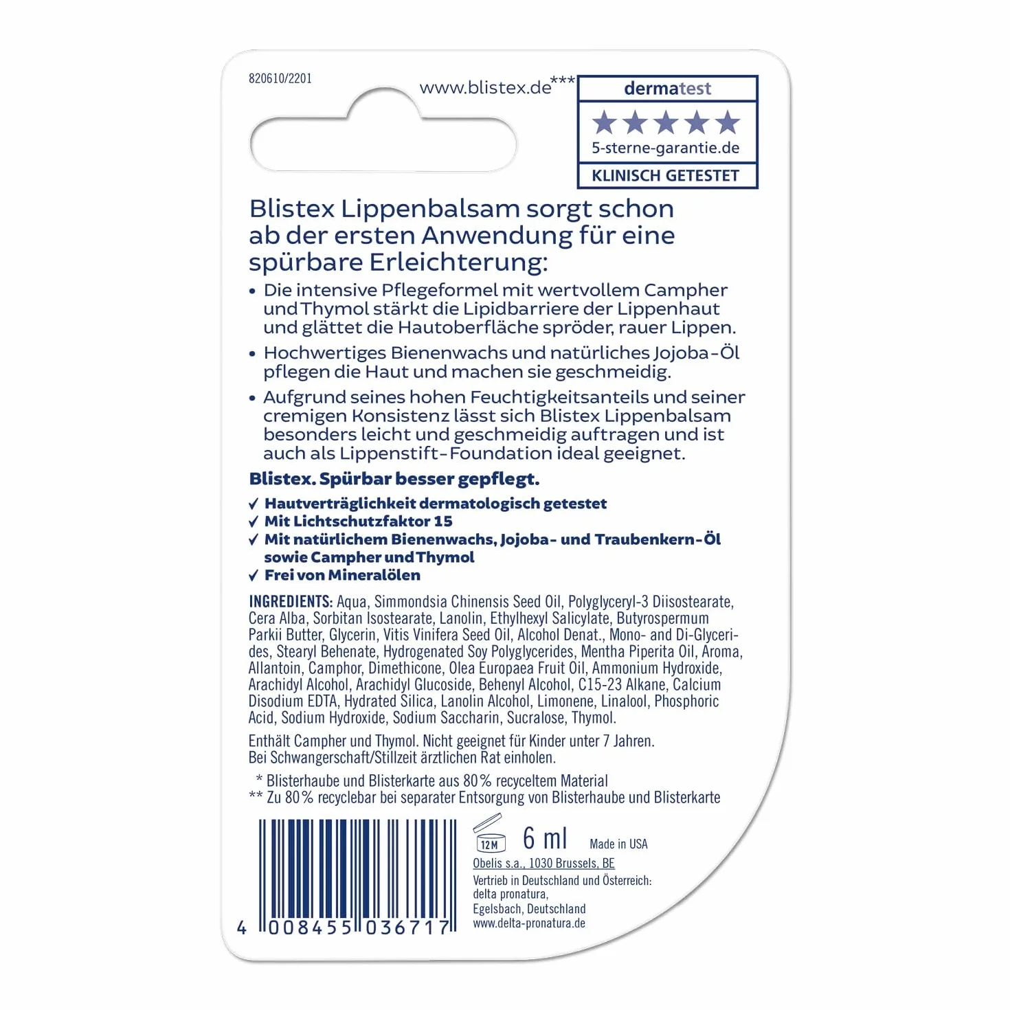 Blistex Balsamo per labbra Intensive Care 6 ml SPF 15