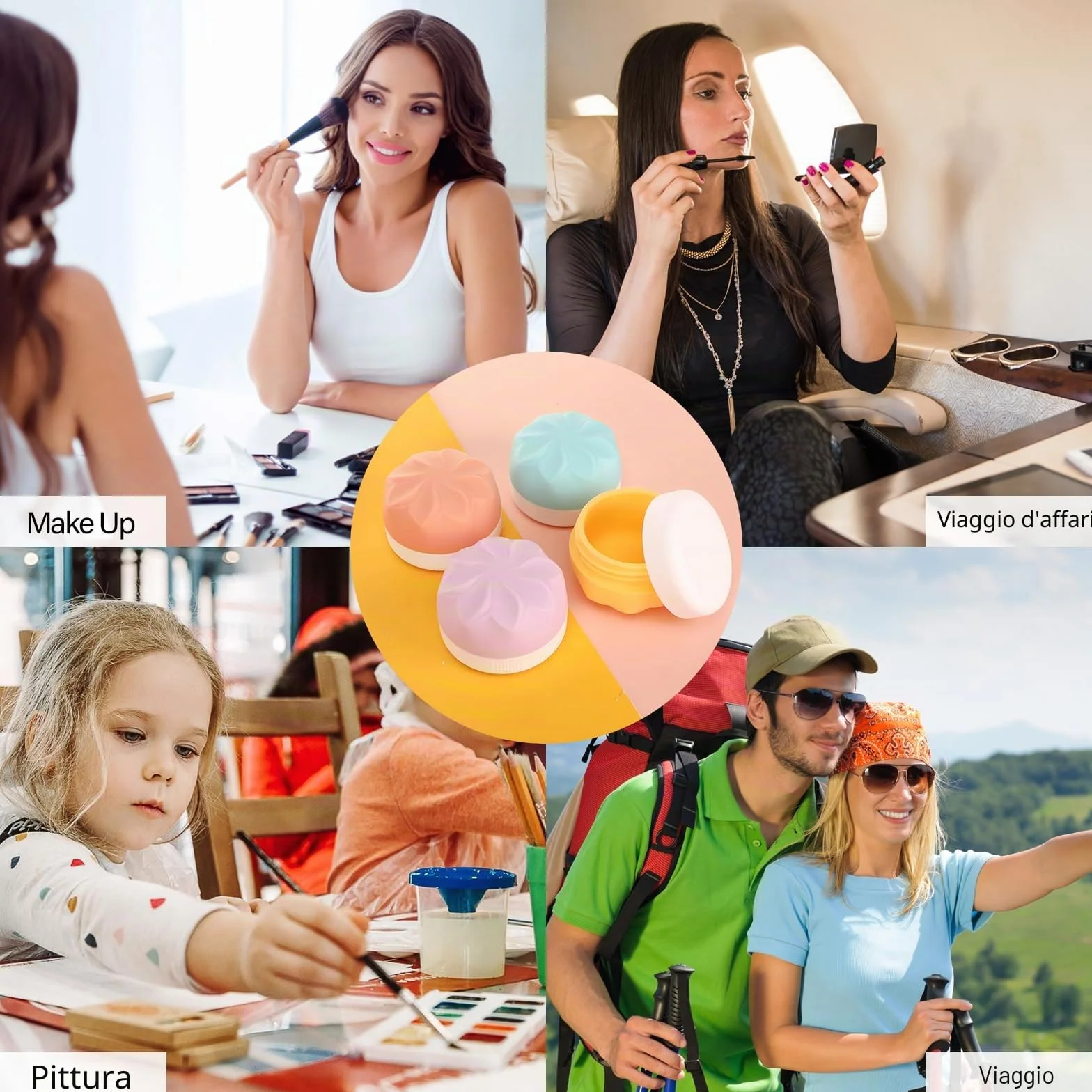 Pavlleen 4 Pezzi vasetti per crema da riempire, 30 ml Barattoli per Crema in Silicone, con bustina trasparente, accessori da viaggio/accessori da viaggio, per cosmetici, creme, lozioni