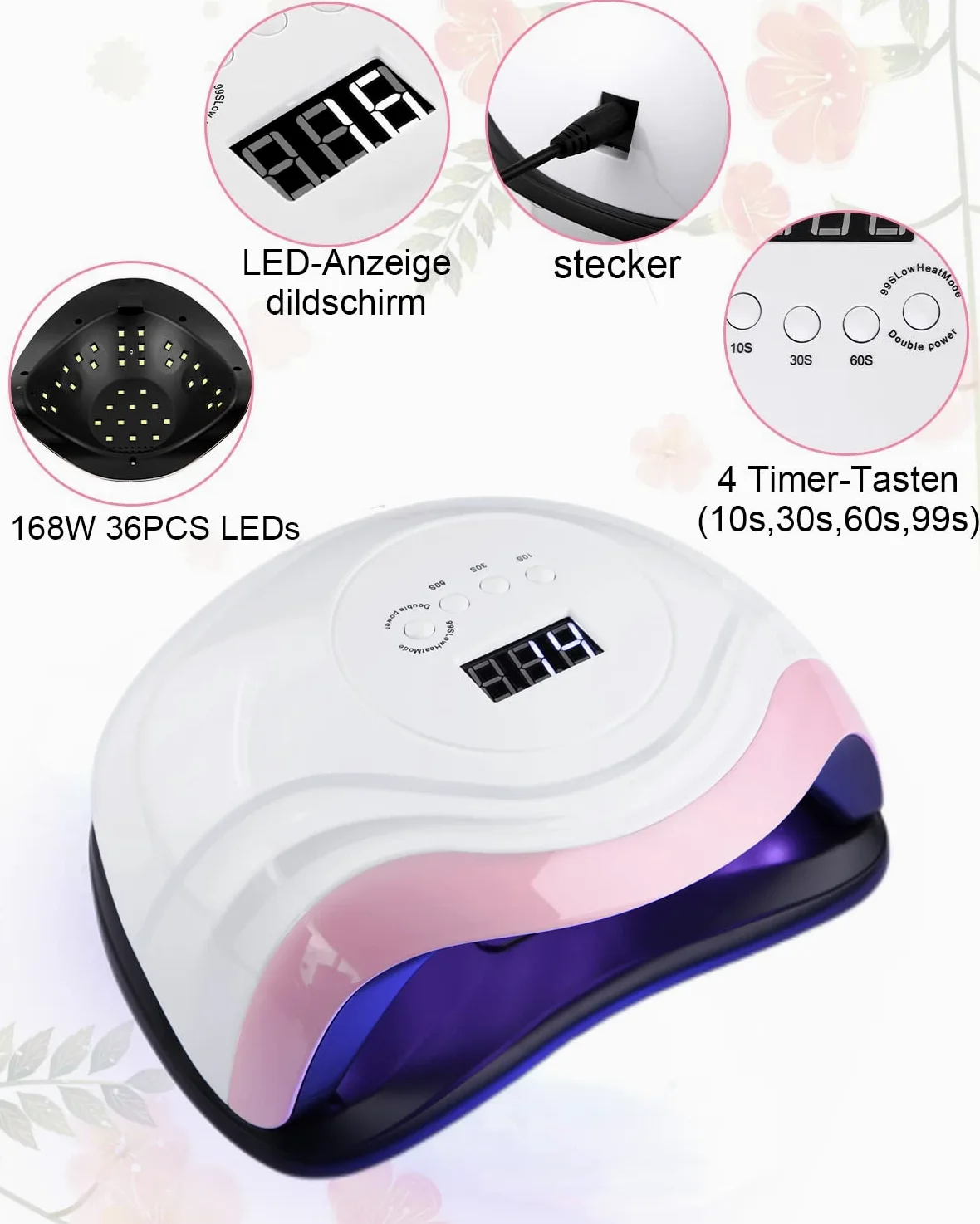 168W Lampada per Unghie,Lampada a LED UV per Manicure e Pedicure 36LED Lampada UV Unghie Professionale con Automatico Sensore Display LCD 4 Timers da10s 30s 60s 99s per La Maggior Parte Dei Gel