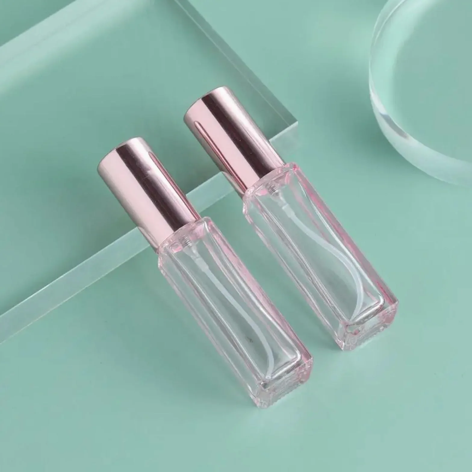 Porta profumo da viaggio 3 pezzi flacone spray quadrato colorato portatile 10 ml 20 di profumo in vetro a nebbia fine mini flaconi campione trasparente da viaggio(Dark pink-5ml)