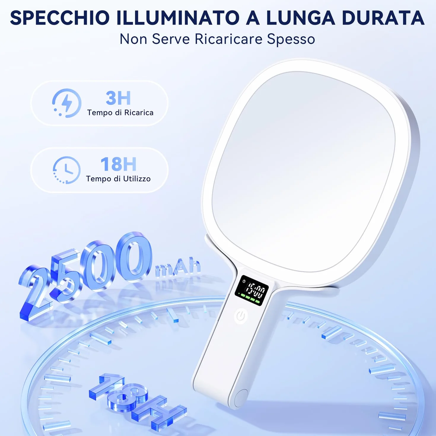 Auxmir Specchio Ingranditore Bifacciale 30X/1X con Luci LED 3 Colori Regolabile, Specchio da Tavolo Pieghevole Ricaricabile
