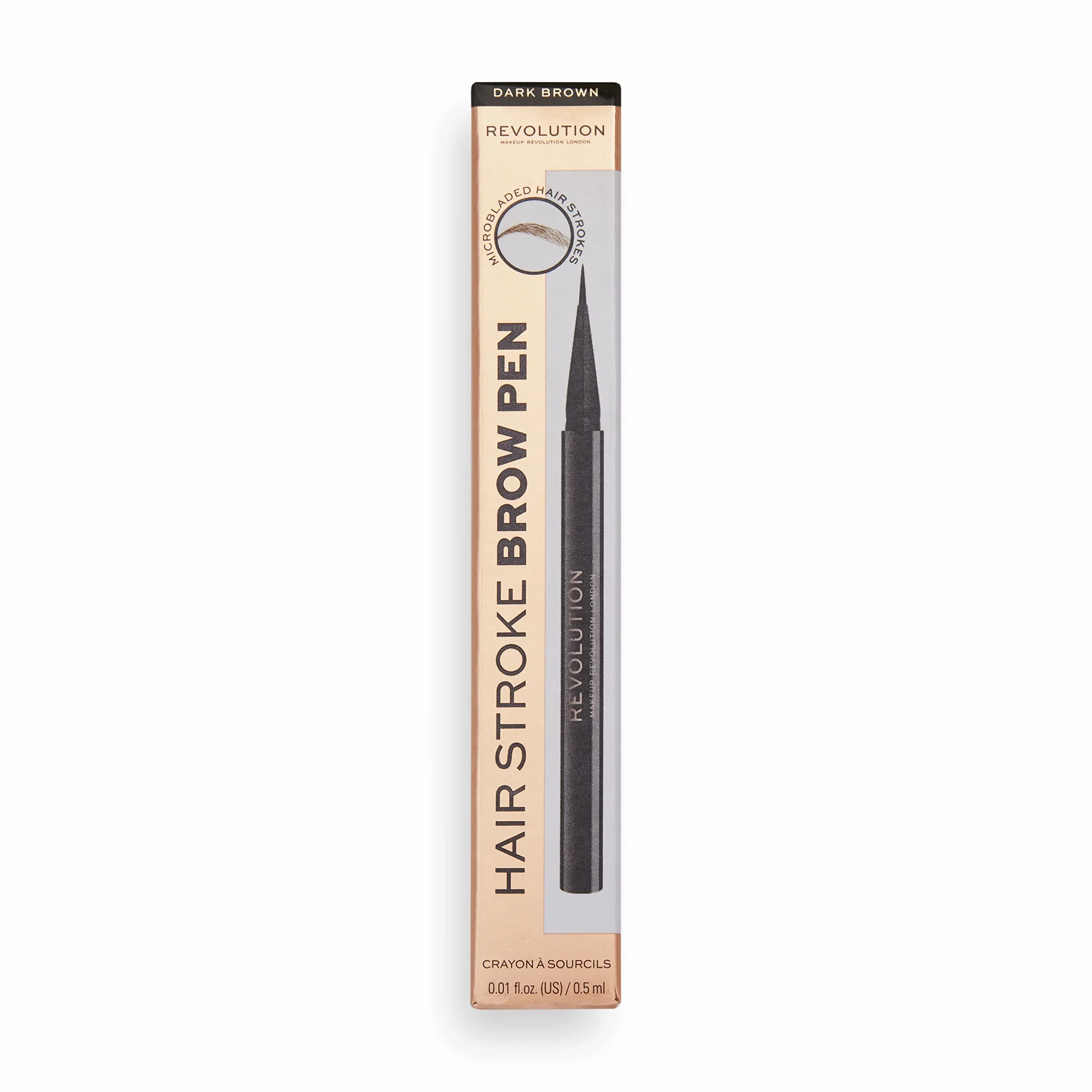 Makeup Revolution, Penna per sopracciglia, Marrone scuro, 0,5 ml