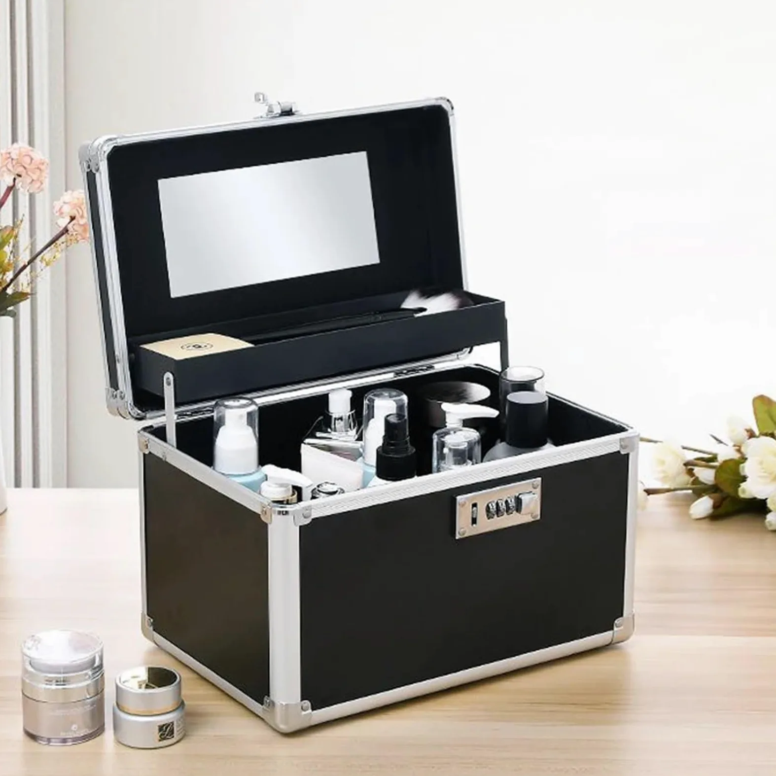 Porta Smalti Organizer Scatola for il trucco Custodie for cosmetici di bellezza professionale Borsa for il trucco Cassetta degli attrezzi multistrato for unghie Valigia for l'archiviazione(Sliver smal