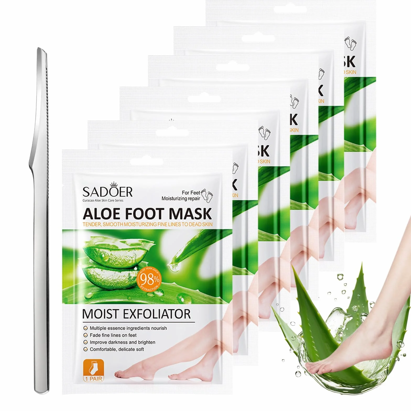 6 paia Maschera Esfoliante Piedi,Peeling Piedi,Idratante,Secchi e Screpolati,con Kit Pedicure per Uomo e Donna,Aloe Vera