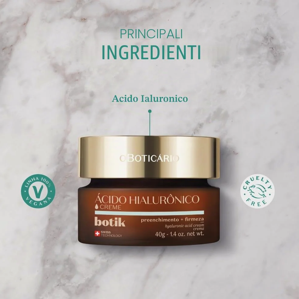 O Boticário Botik - Crema viso con acido ialuronico, riempie le rughe, aumenta la compattezza della pelle e la pelle morbida e riposata, 40 g