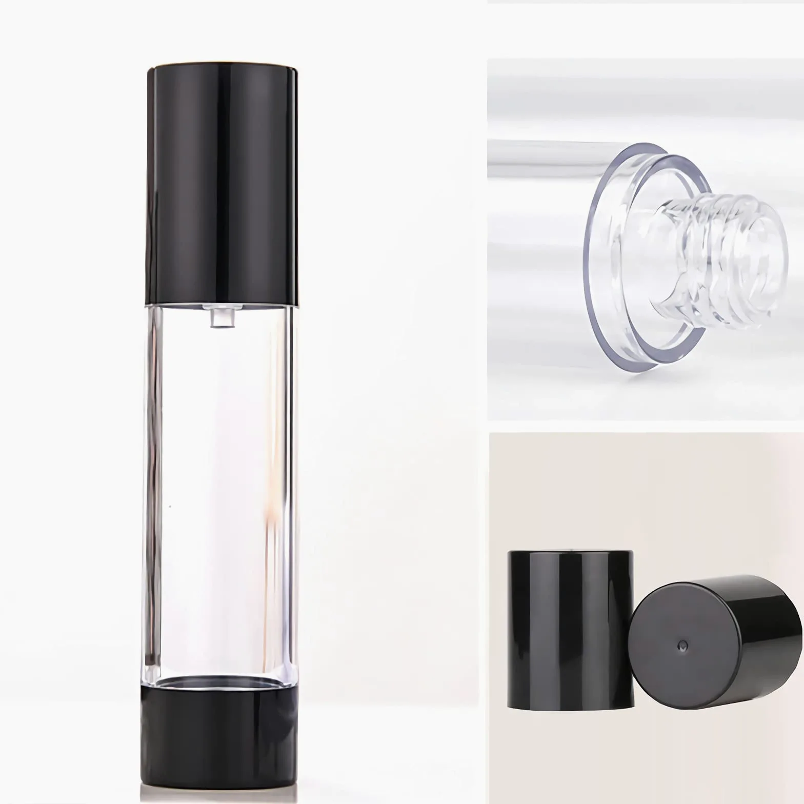 TIANZD 12 Pezzi 30 ml Plastica Bottiglie Airless Dosatori per Cosmetici, Nero Trasparente Bottiglie di Pompa Ricaricabile per Gel Dispenser, Flacone Contenitori per Liquidi Viaggio con Siringa