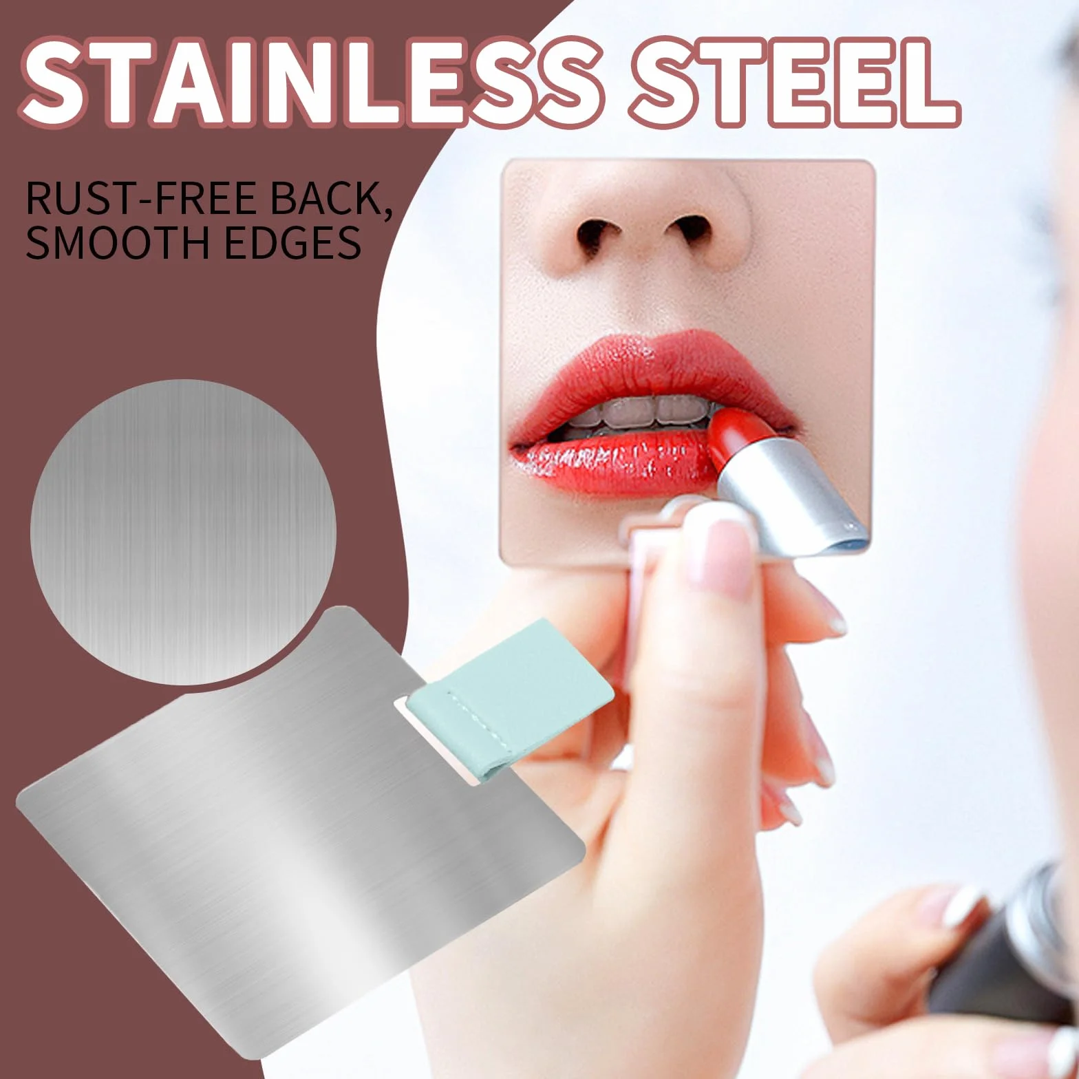 Set di 4 specchietti tascabili, in acciaio inox, con custodia, in metallo lucido, 6,5 x 7 cm