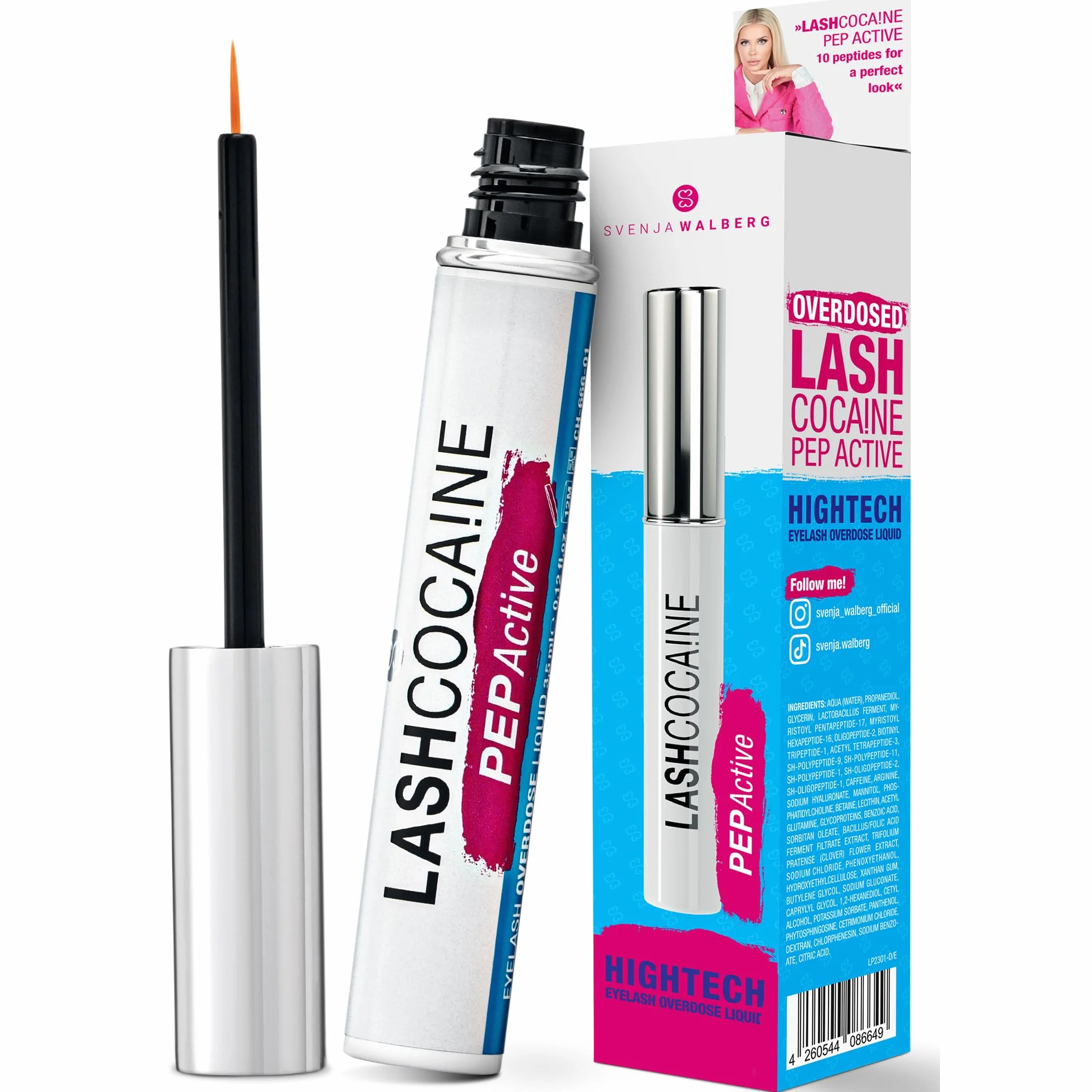 LASHCOCAINE PEP ACTIVE - Siero per ciglia 3,5ml - Booster senza ormoni - Vegan Made in Germany