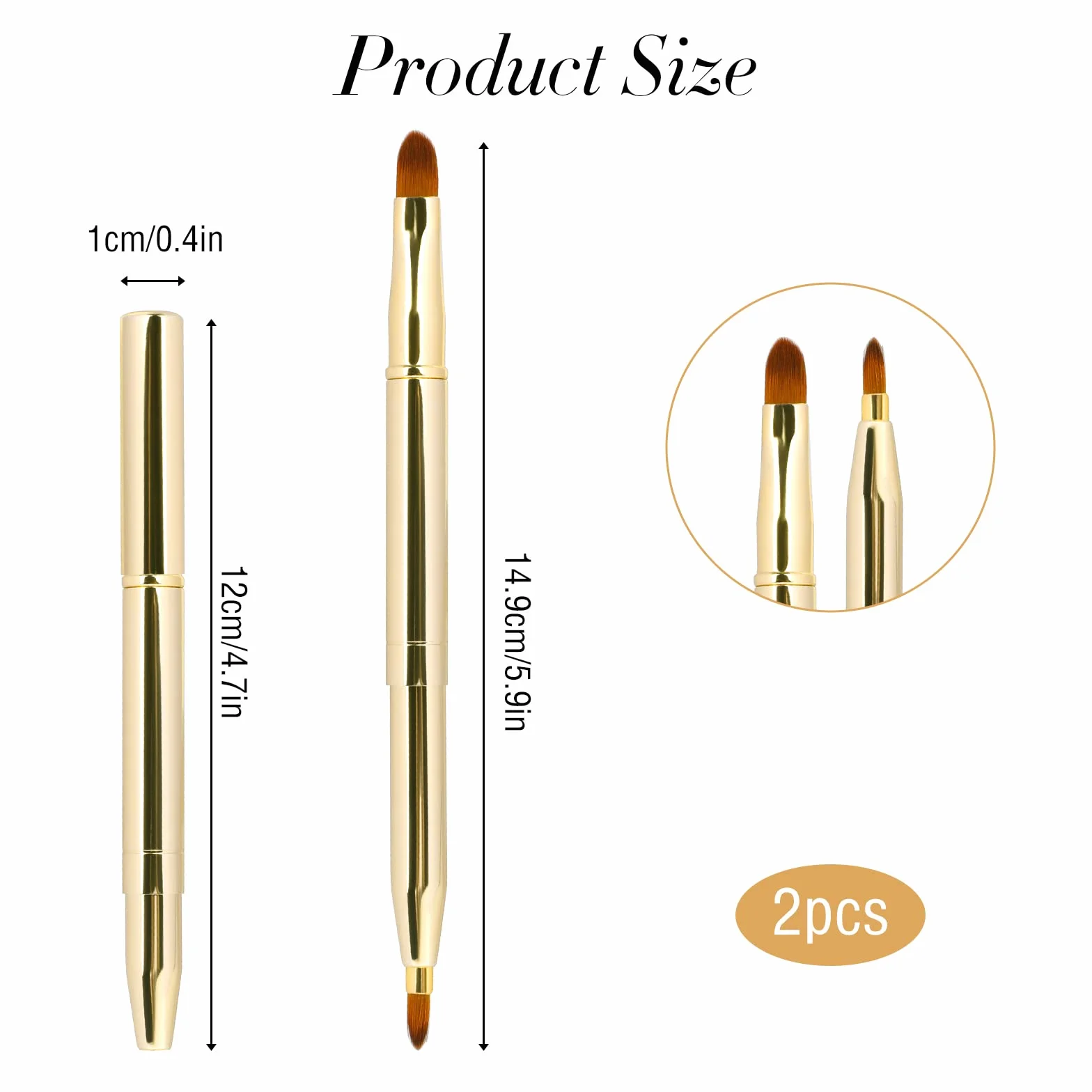 Confezione da 2 pennelli retrattili per labbra, rossetto, lucidalabbra, doppia estremità, pennelli da trucco con tappo, pennello per rossetto, applicatore da viaggio