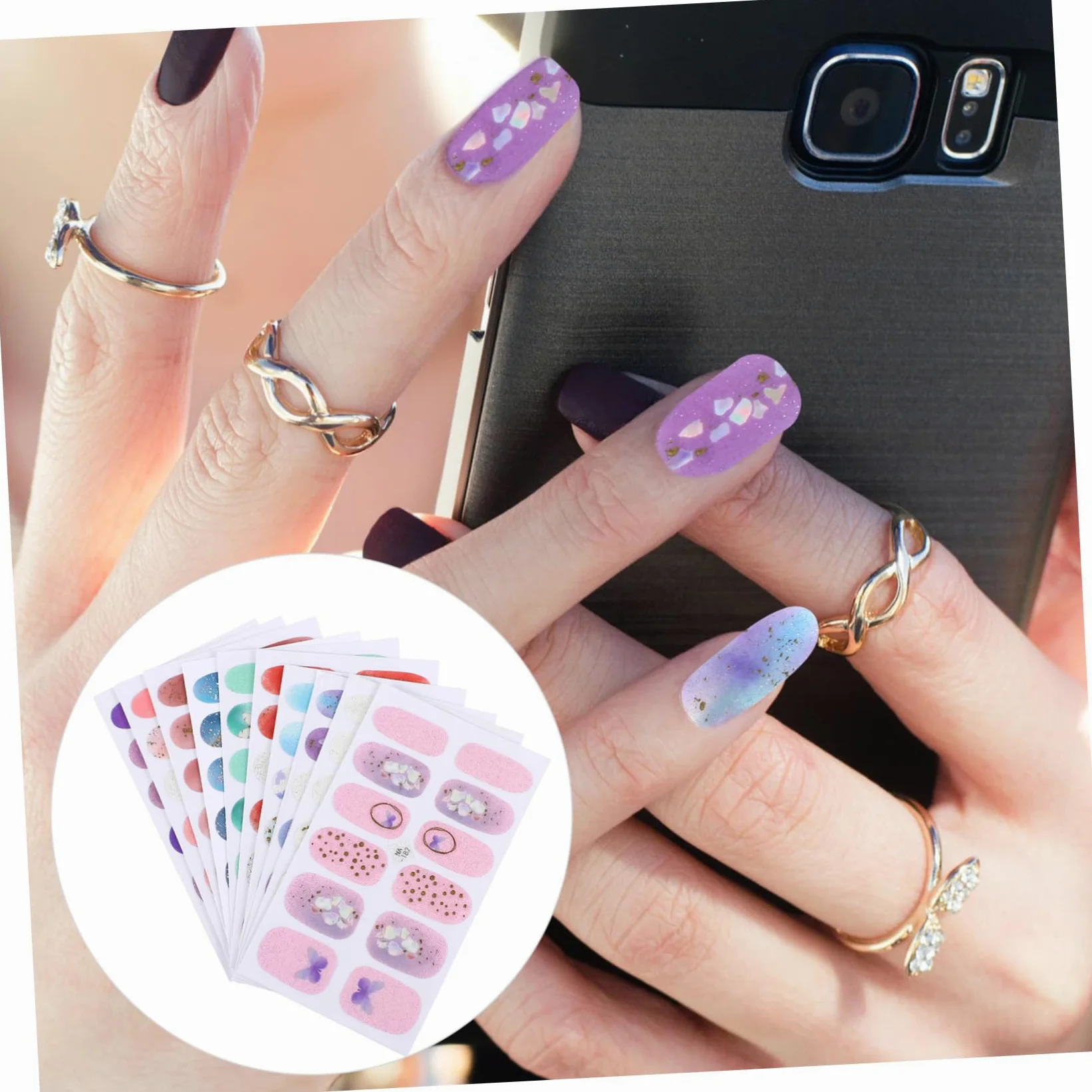 Healeved 5sets Adesivi Per Unghie Design Decorazioni Per Unghie Facili Applicare e Resistenti All Per Manicure Te