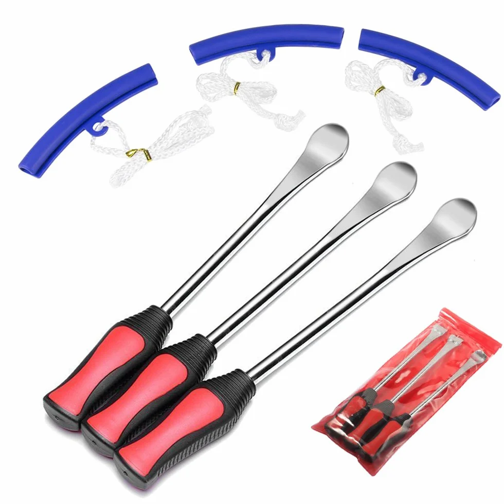 Leva a Cucchiaio in Acciaio Kit per Cambio dei Pneumatici Motocicli e Biciclette con 3 Pezzi di Cerchioni Protettivi Pneumatico Leva Strumento Cucchiaio Ruota Cerchione Kit