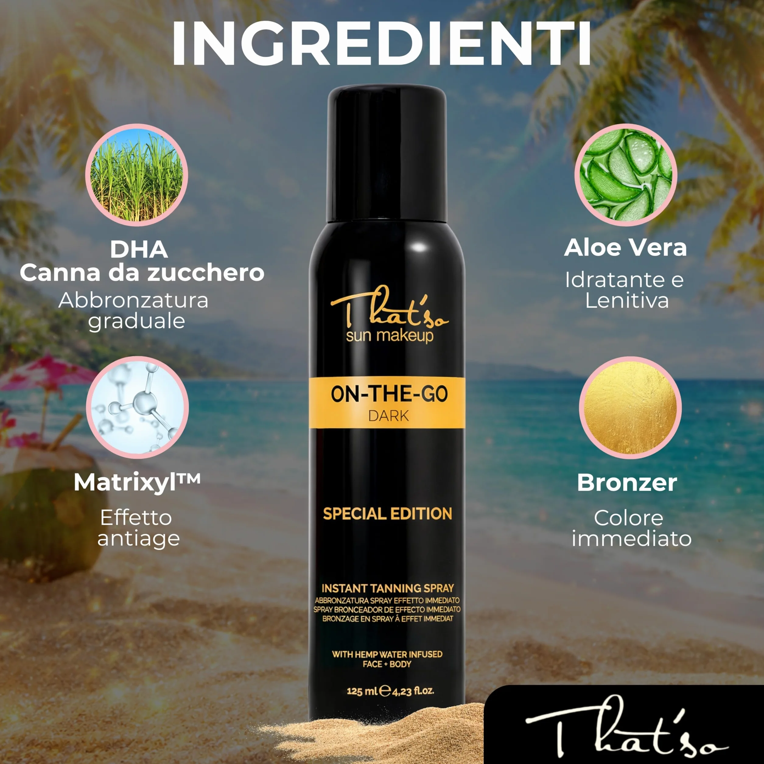 That'So On The Go Dark Spray Autoabbronzante Viso e Corpo 125ml Abbronzatura Istantanea Naturale Bronzo Dorato con Aloe Vera