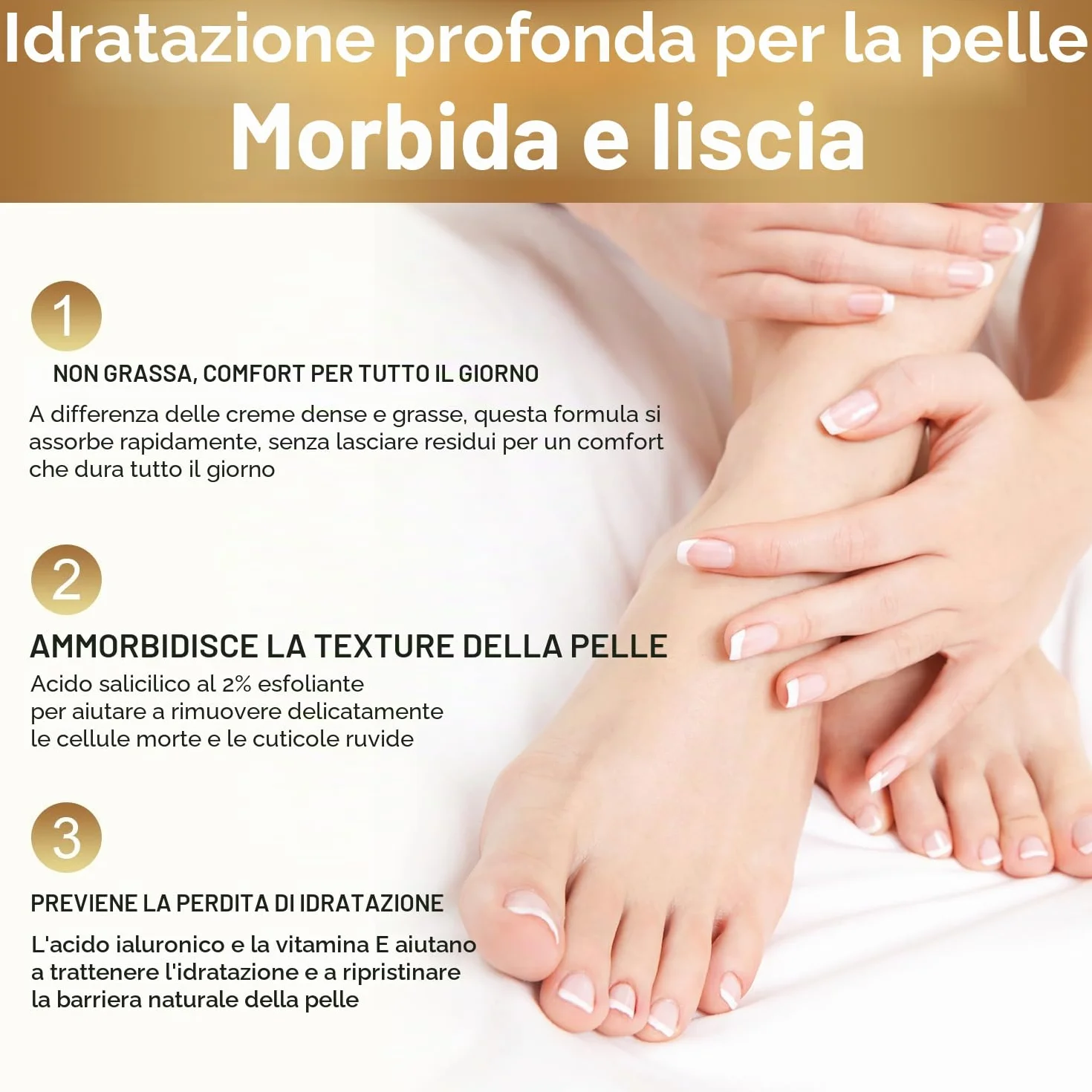 Crema Urea per Piedi e Mani, Crema Piedi Urea 60% con Acido Salicilico 2%, per Mani, Talloni, Gomiti e Ginocchia, Un'idratazione Profonda, Screpolati Rimozione e Ammorbidimento Dei Calli, 150g