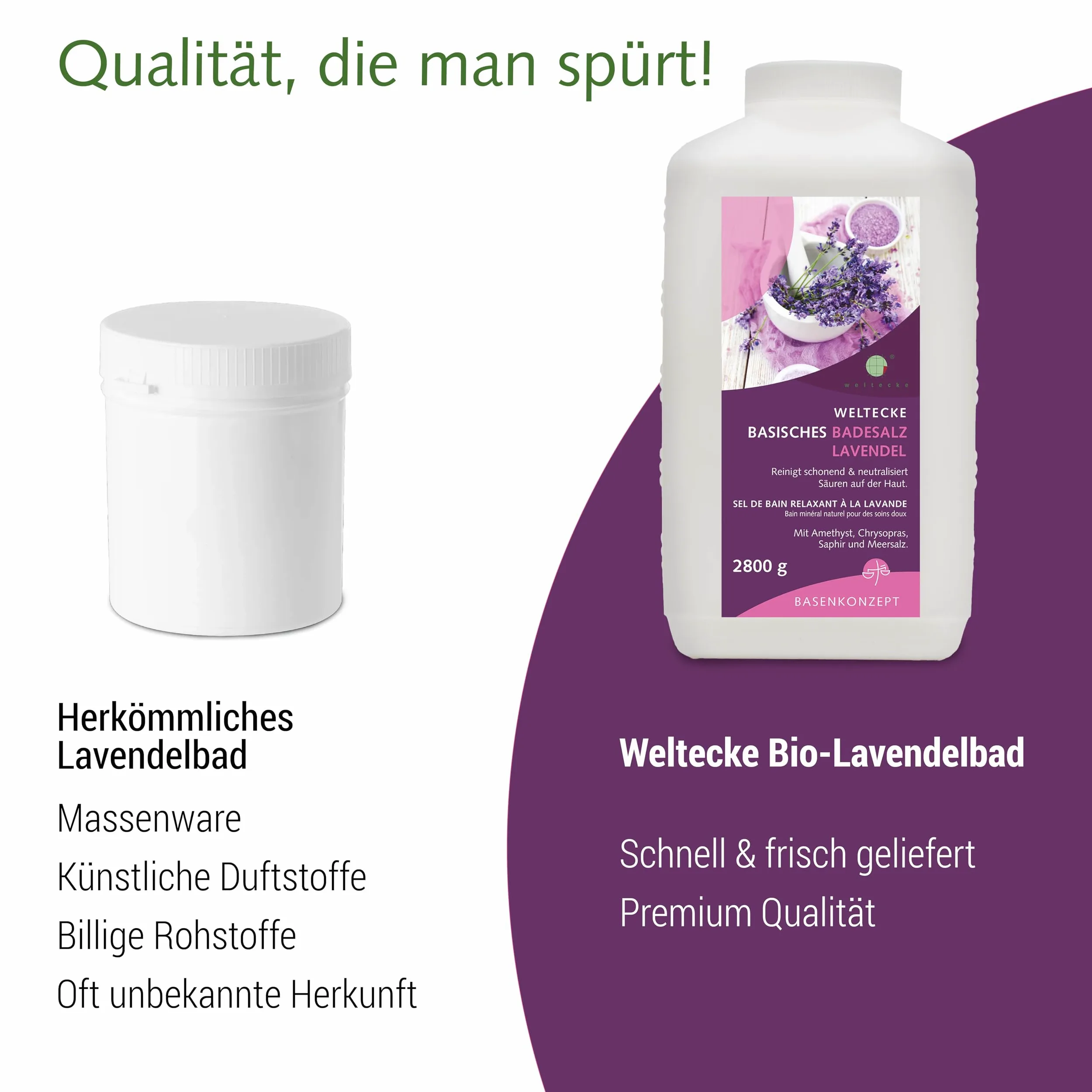 Weltecke Sale da bagno basico lavanda, 2.800 g, rilassante, con profumo naturale di lavanda, 100% vegano, benessere per la pelle, favorisce la disintossicazione e l'equilibrio della pelle, bagno