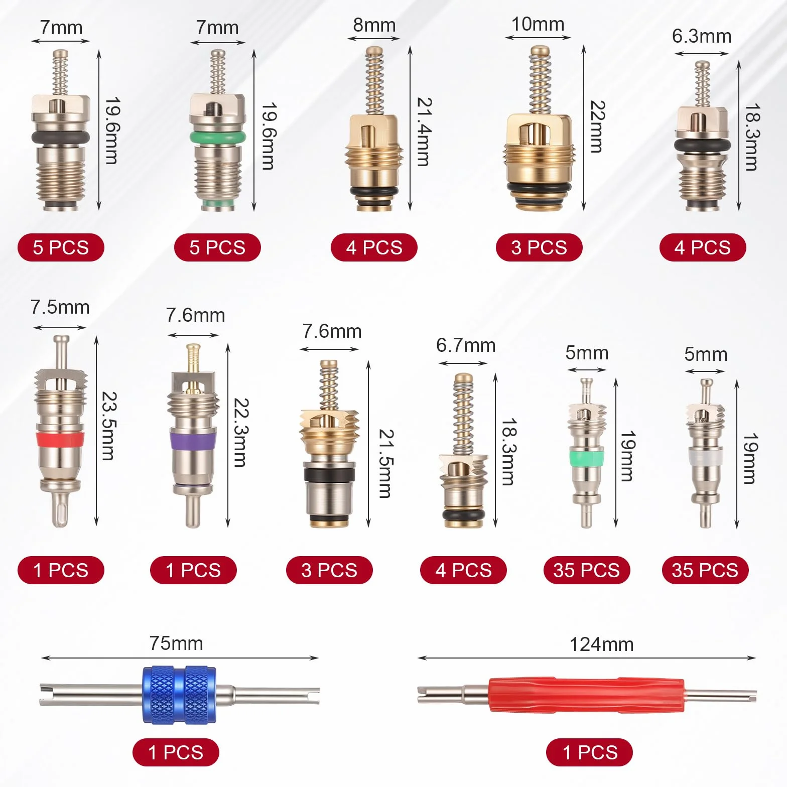 HSEAMALL 102PCS A/C Valvola Core R12 R134a Automotive Aria Condizionata Valvola Pneumatica Refrigerazione Steli Rimozione Kit