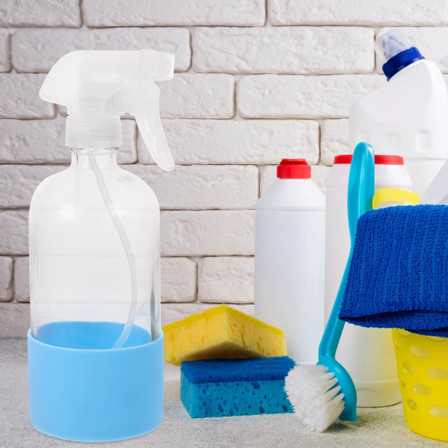 Flaconi Spray Ricaricabili 3 Pezzi in Vetro Base in Silicone Antiscivolo da 500 Ml per Fiori e Uso Ufficio