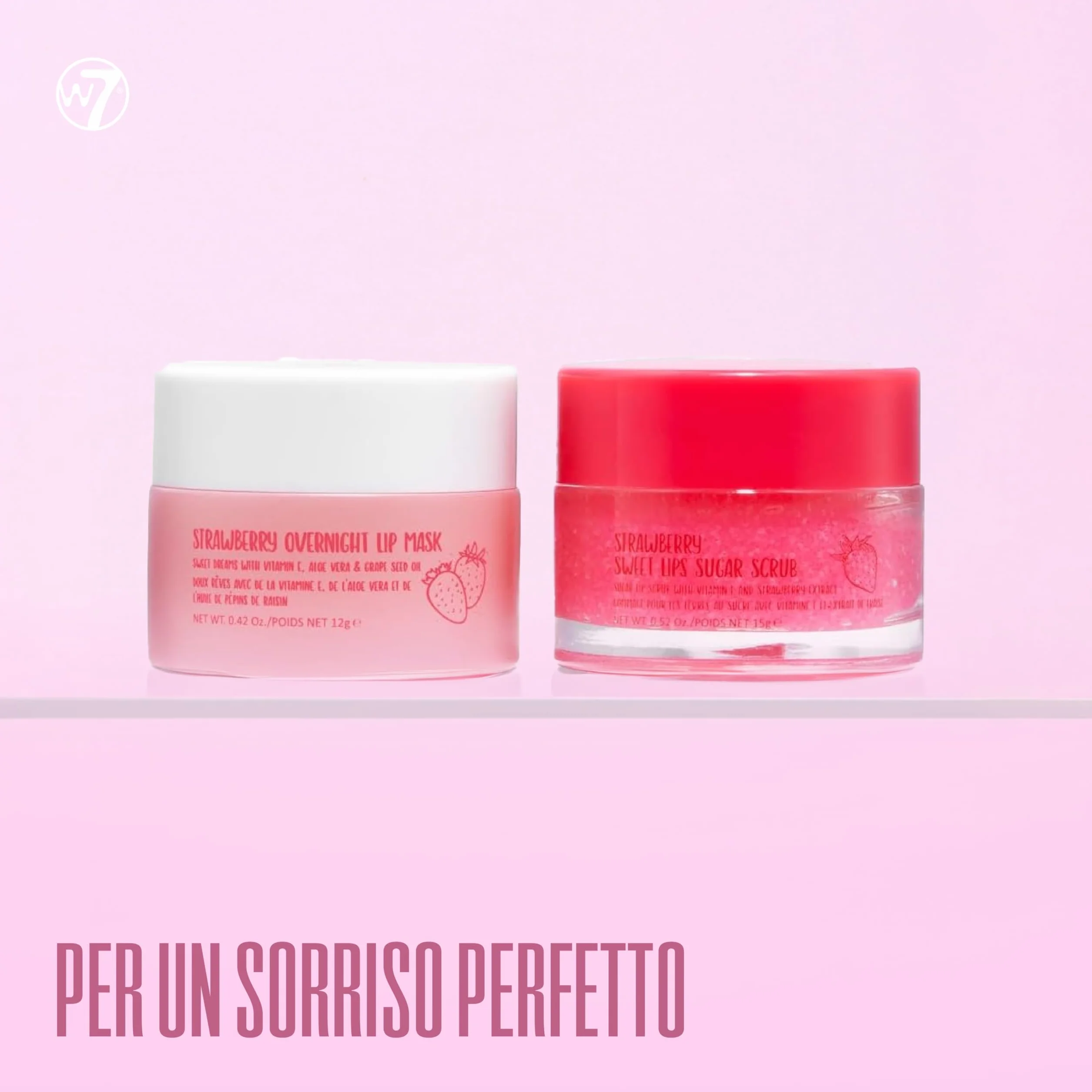 W7 Scrub labbra + maschera notte Sweet Dreams - Set da 2 pezzi - Aroma fragola - Esfolia, ristora, lenisce e idrata