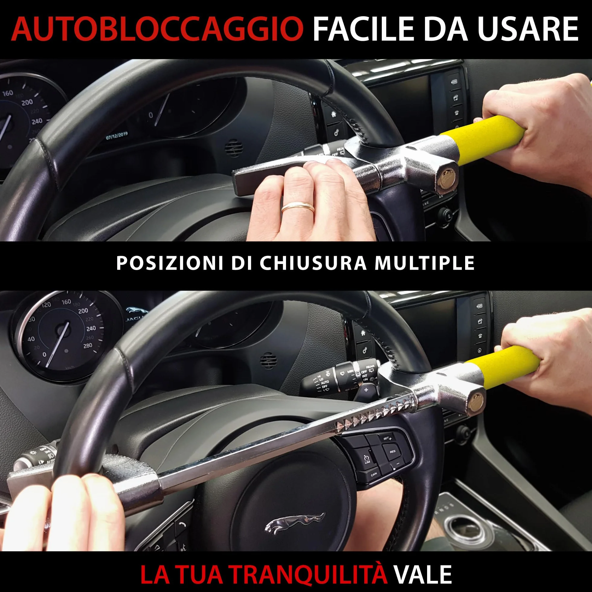 KRASER WA839Y Blocasterzo Antifurto Auto Acciaio Inossidabile 3 Chiavi