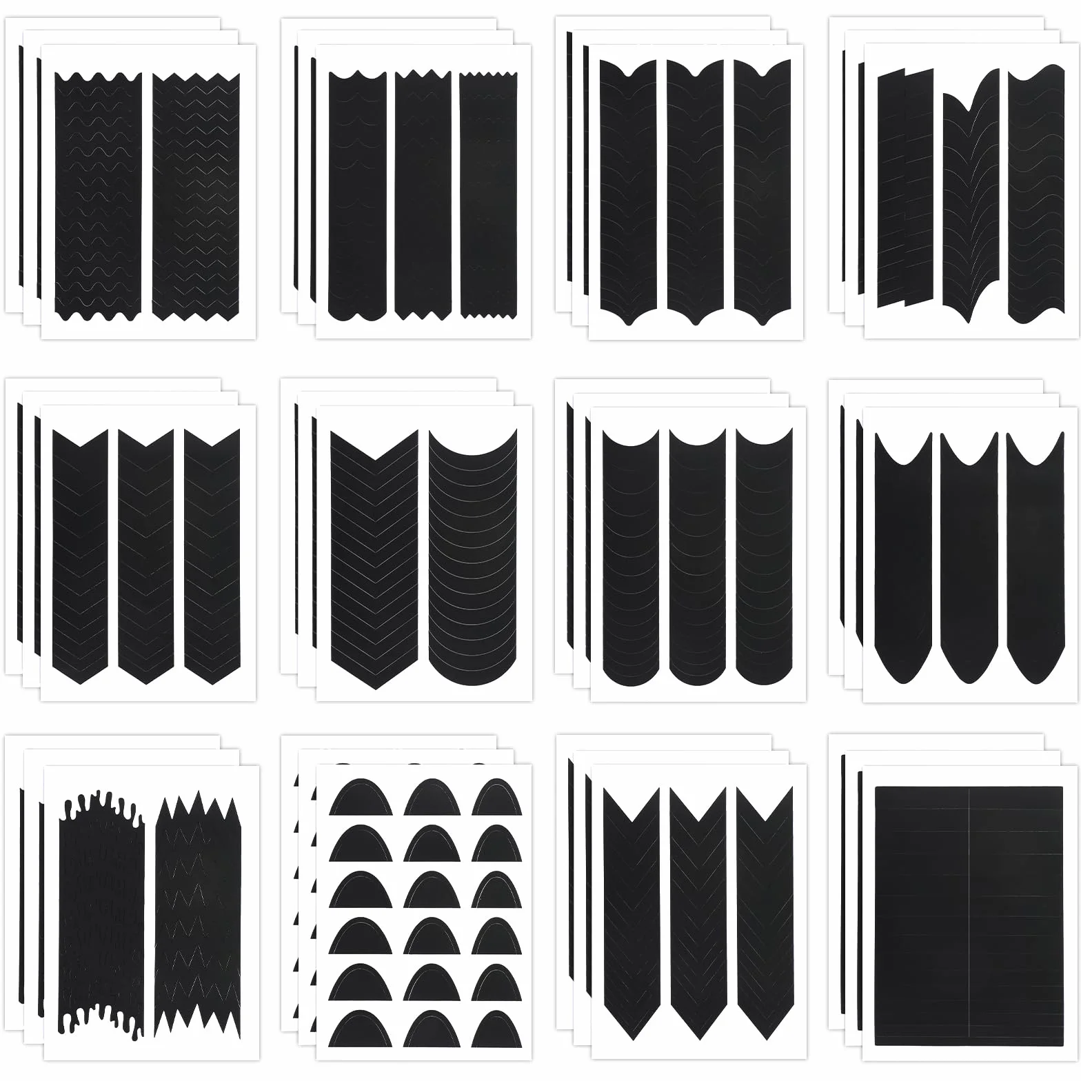 36 fogli per manicure francese, stencil per unghie autoadesive, timbri per unghie, guide francesi, per manicure, decorazione fai da te, 12 modelli