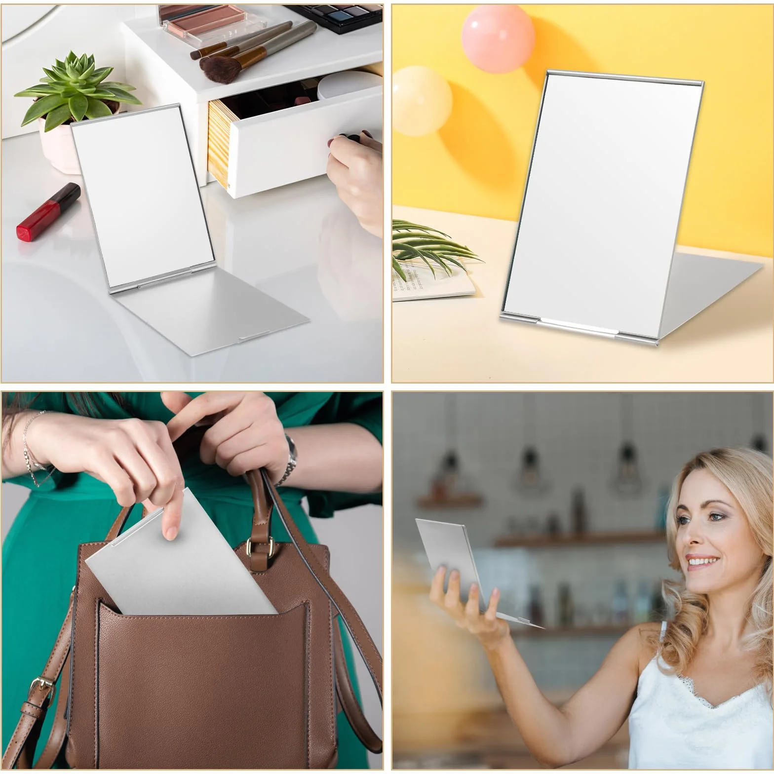 Specchio Portatile Pieghevole Super HD da Tavolo Trucco Viaggio Compatto Tascabile Argento