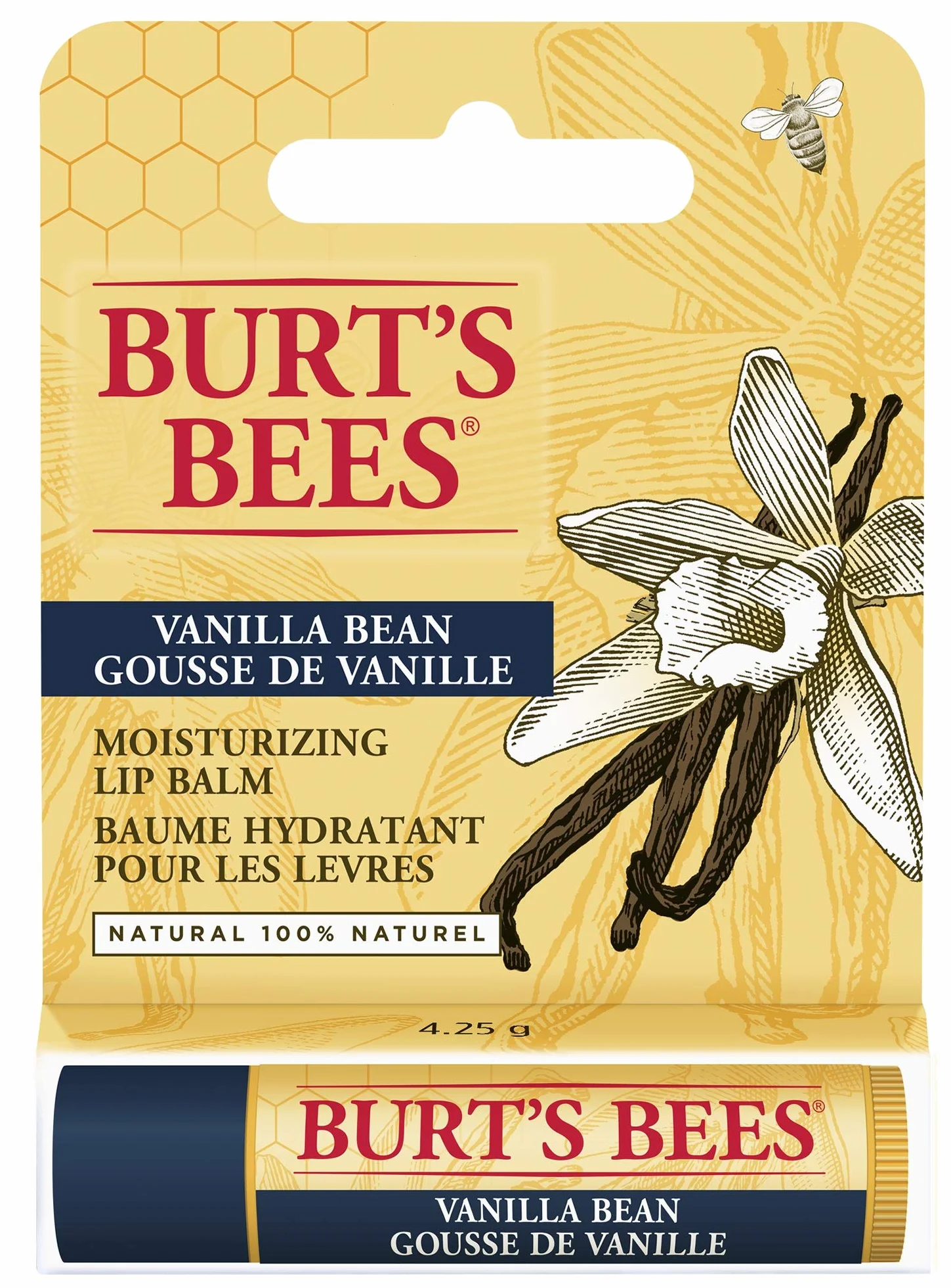 Burt's Bees Balsamo Labbra Vaniglia Idratante Cera d'Api Vitamina E Naturale 4.25 g