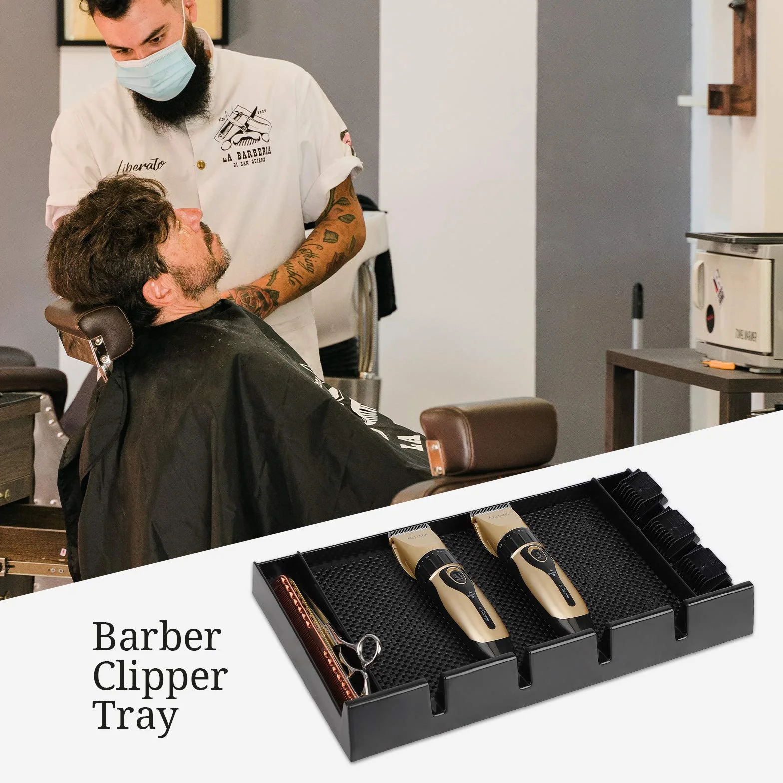 Vassoio Clipper Organizer, Segbeauty Salon Anti-slip Barer Clipper Tray con 4 tacche Professional Hair Trimmer Holder Parrucchiere Barber Tools Box Black