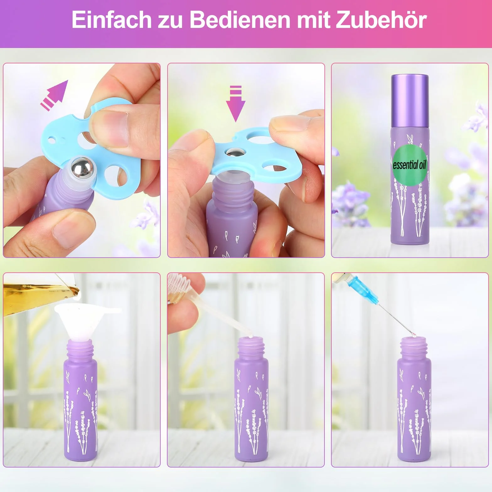 16 Pezzi 10ml Colore Roll on Vuoto per Oli Essenziali, Roll On Bottiglie con Sfera in Acciaio Inossidabile, Roll on Vuoto per oli Essenziali per Profumo, Olio Essenziale, Aromaterapia