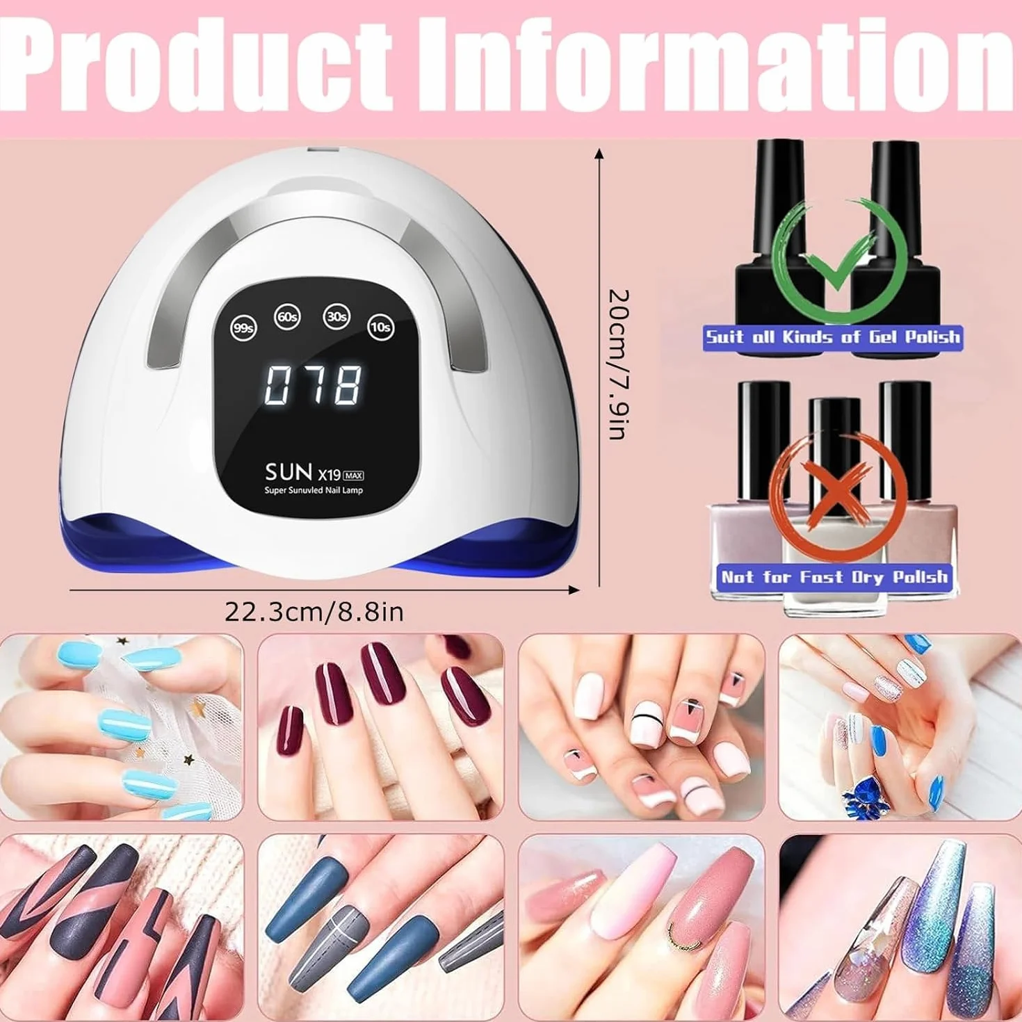 Lampada UV LED per Unghie 320W 72 Perline LED Touch Screen LCD 4 Timer Sensore Automatico Protezione Alta Temperatura