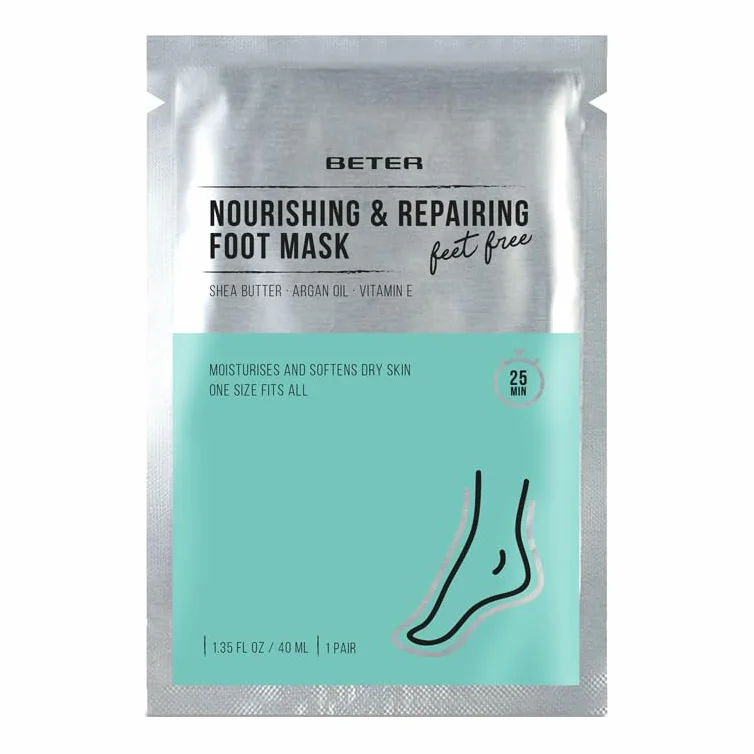 Beter - Maschera idratante per i piedi Feet Free, con Urea, Burro di Karité, Olio di Argan e Vitamina E, Calzini idratanti, Ripara, nutre e ammorbidisce, Ideale per piedi secchi e screpolati.