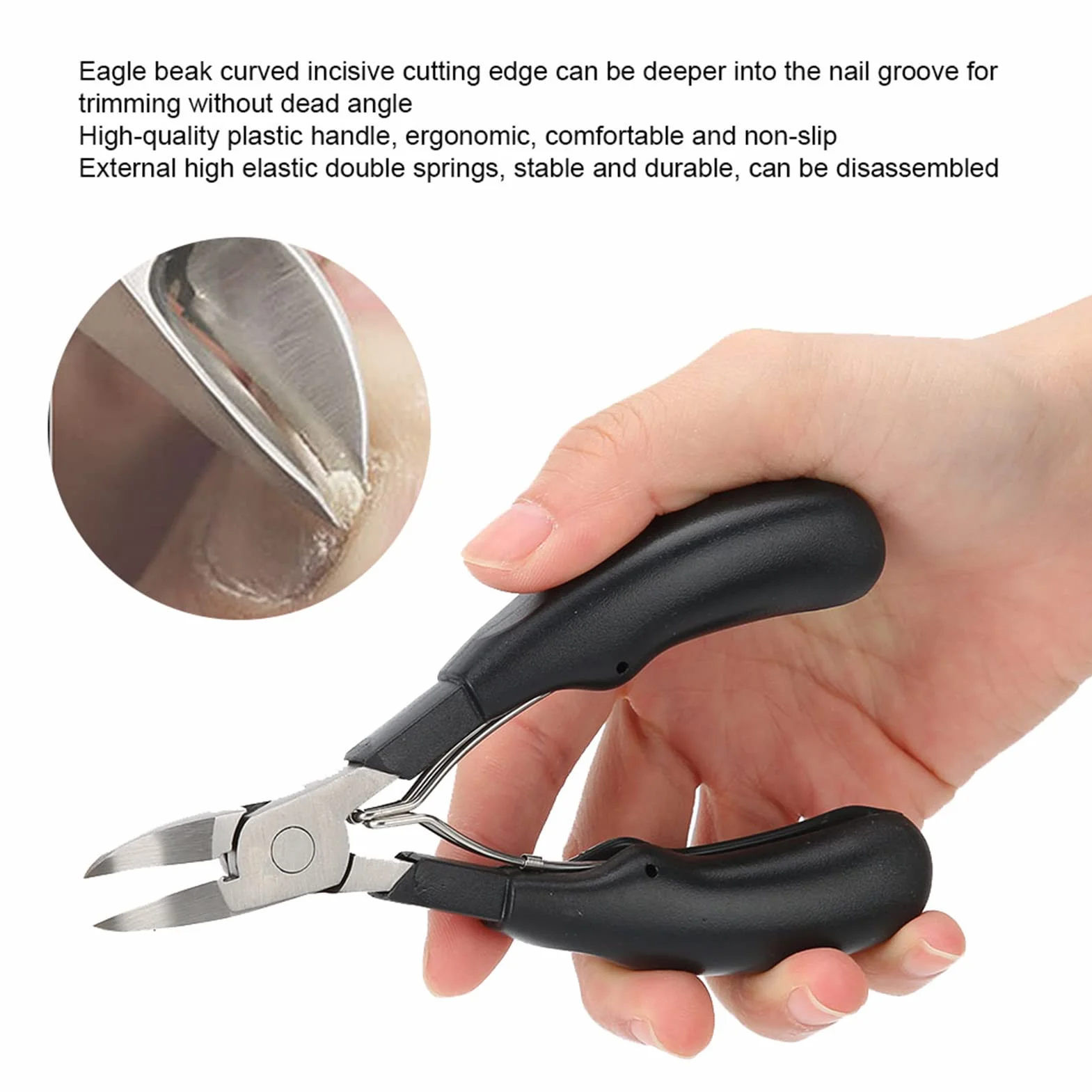 Pinza per Cuticole Professionale in Acciaio Inossidabile per Unghie Incarnite con Manico Ergonomico (BLACK)