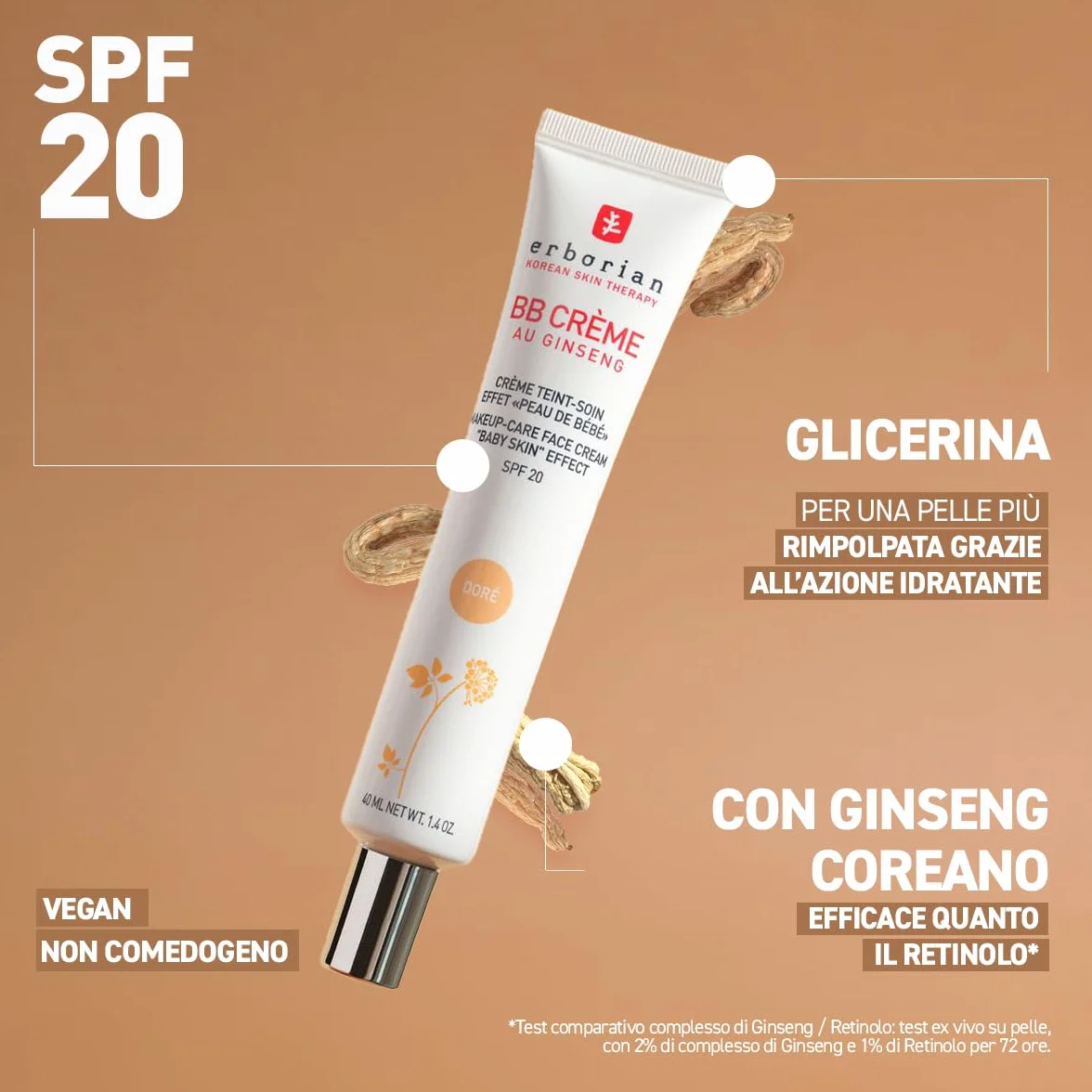 Erborian - BB Crème al Ginseng - Crema Teint Perfecteur 5-in-1 - Trattamento Effetto Pelle di bambino 5-in-1 Trattamento Viso con SPF 20