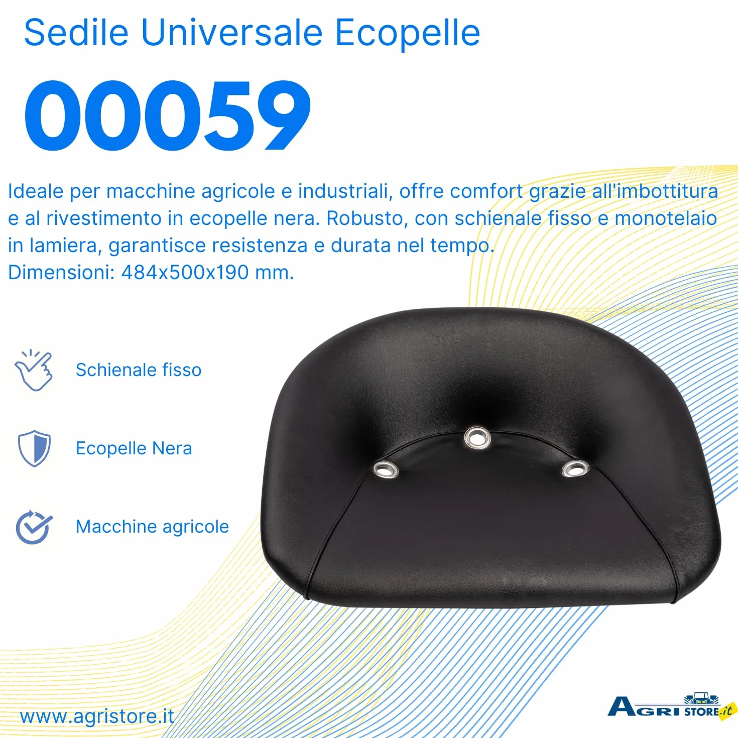 Sedile universale Ama in ecopelle nera per macchine agricole