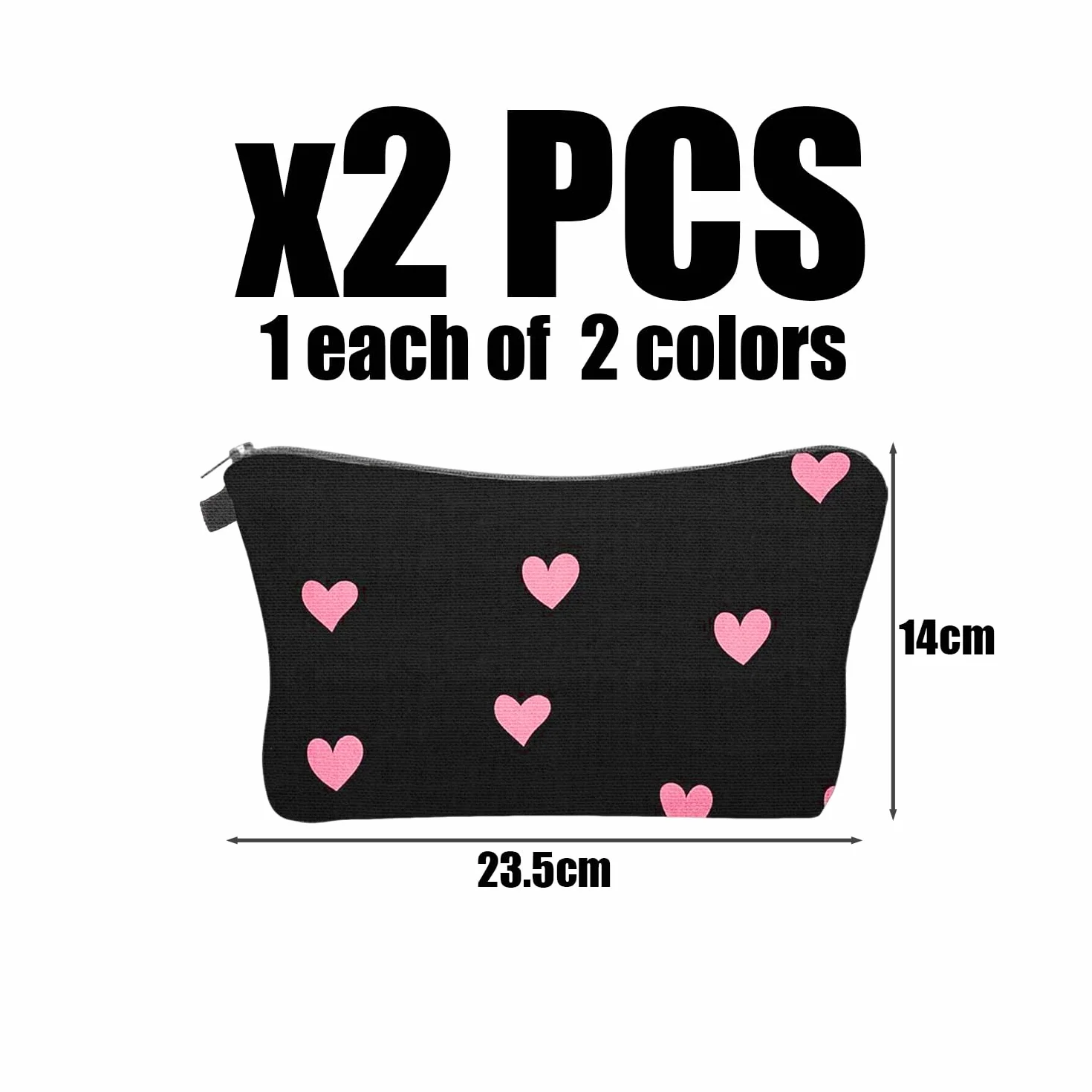 Borsa Per Cosmetici Stampata A Forma Di Cuore Da 2 Pezzi, Borsa Per Cosmetici Da Viaggio Portatile, Mini Borsa Per Cosmetici, Portamonete Con Cerniera, Borsa Per Articoli Da Toilette