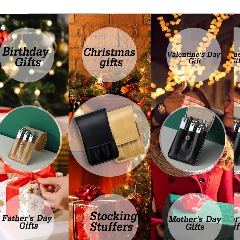 Tagliaunghie Tagliaunghie in Acciaio Inossidabile, Set tagliaunghie, tagliaunghie dei Piedi e Set Manicure in Pelle PU, Idee Regalo (6 Pezzi) Kit per Unghie(Black)