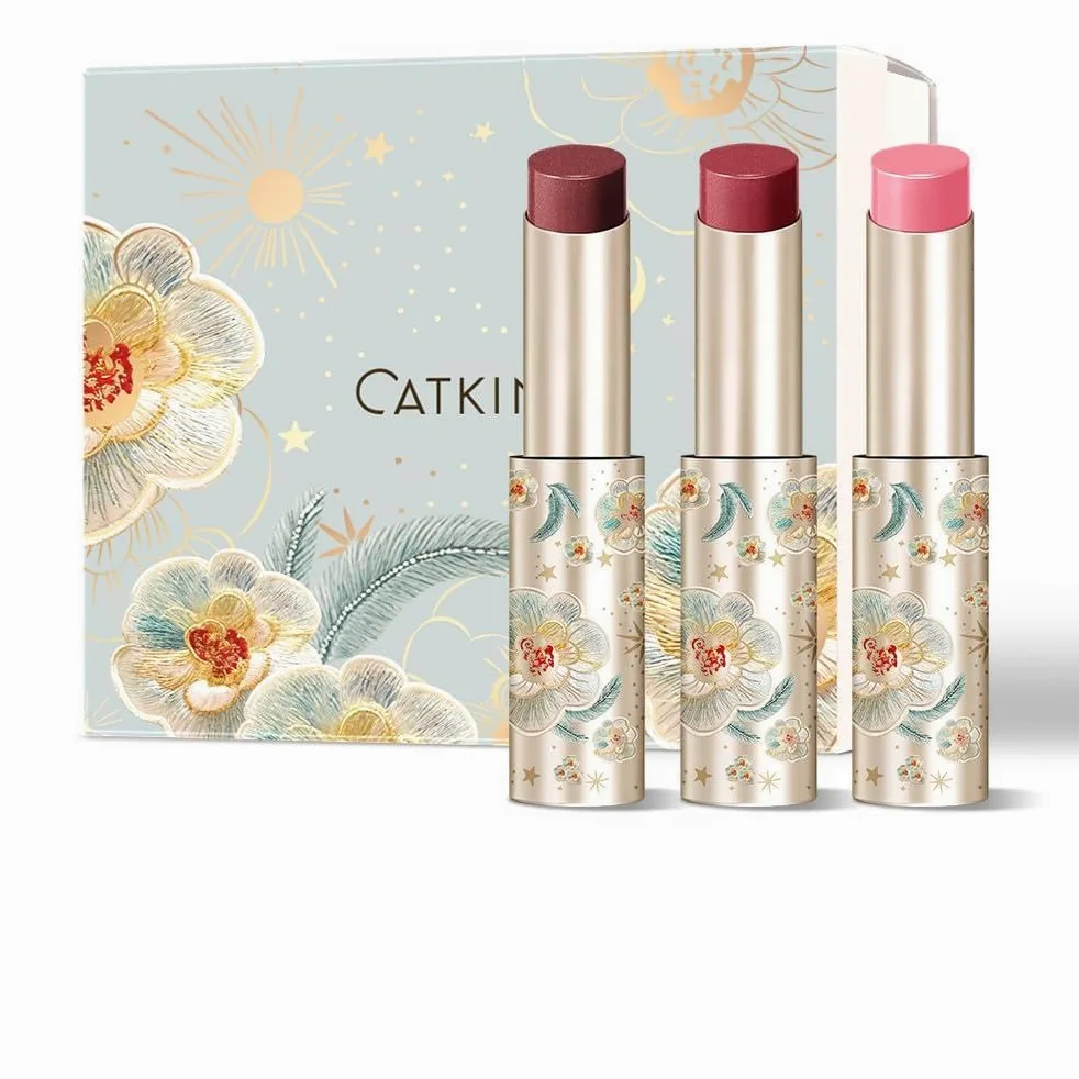 CATKIN 3pcs Gloss Tinted Lip Balm Set, 2 in 1 Rossetto e Balsamo Labbra, Burrocacao Labbra Colorato, Formula Volumizzante e Leggero, Idratante, Essenza Vegetale, Lenitivo e Riparatore, 3.4g