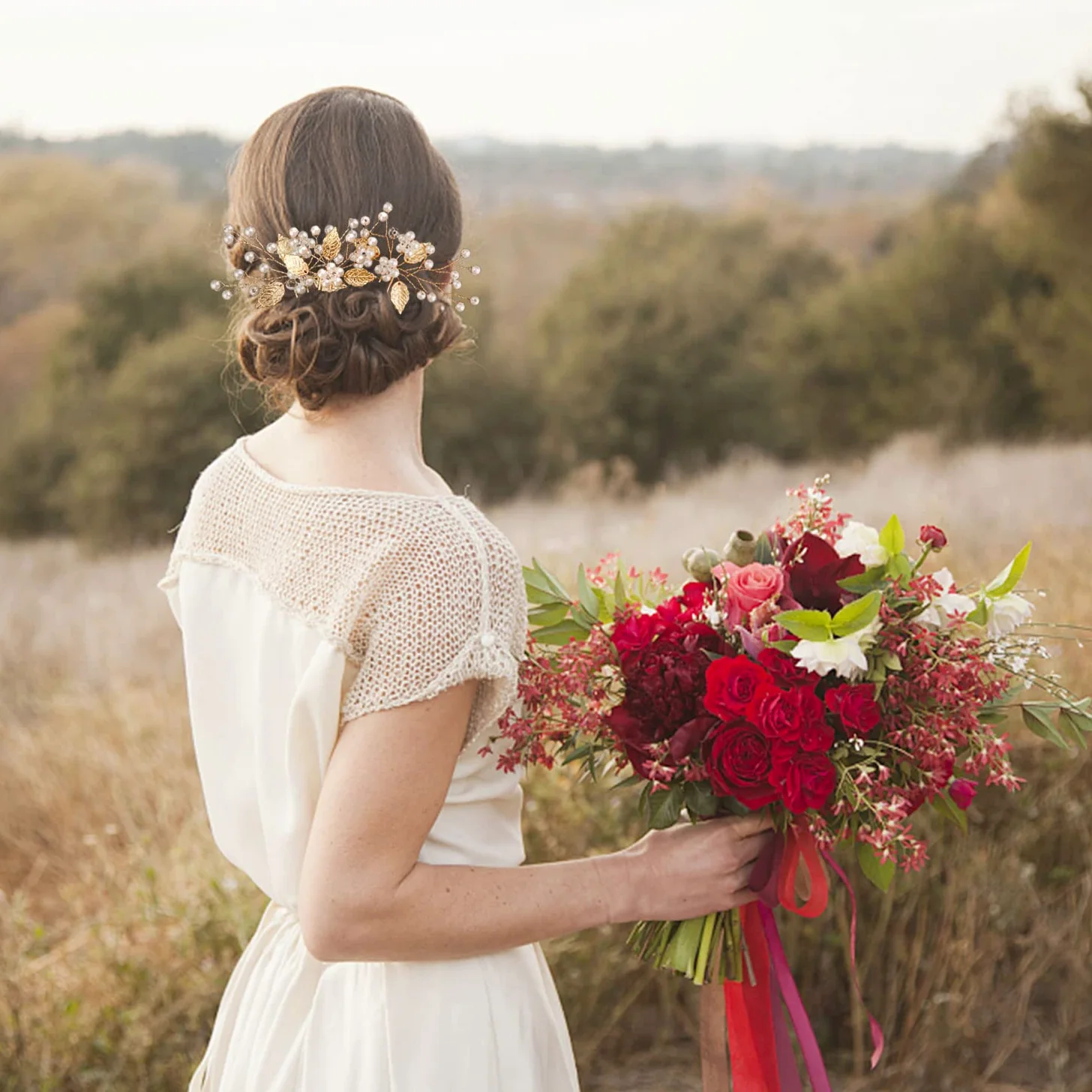 7 forcine per capelli da sposa con foglie dorate e perle per acconciature da sposa e per acconciature da sposa, accessori per capelli per fiori, accessori per capelli per spose damigelle e ragazze