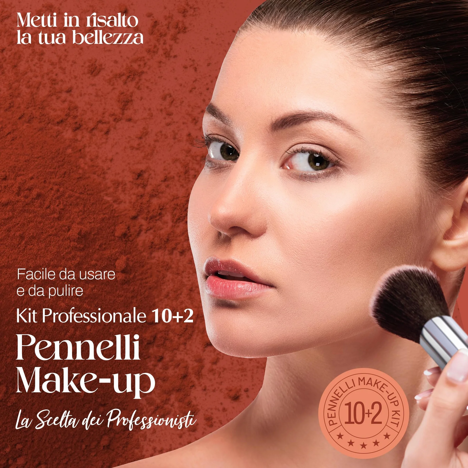 PORTENTUM Set Pennelli Make Up 10+2 Premium Synthetic Trucco Fondazione Cipria Fard Ombretto con Spugnetta e Blender Beauty