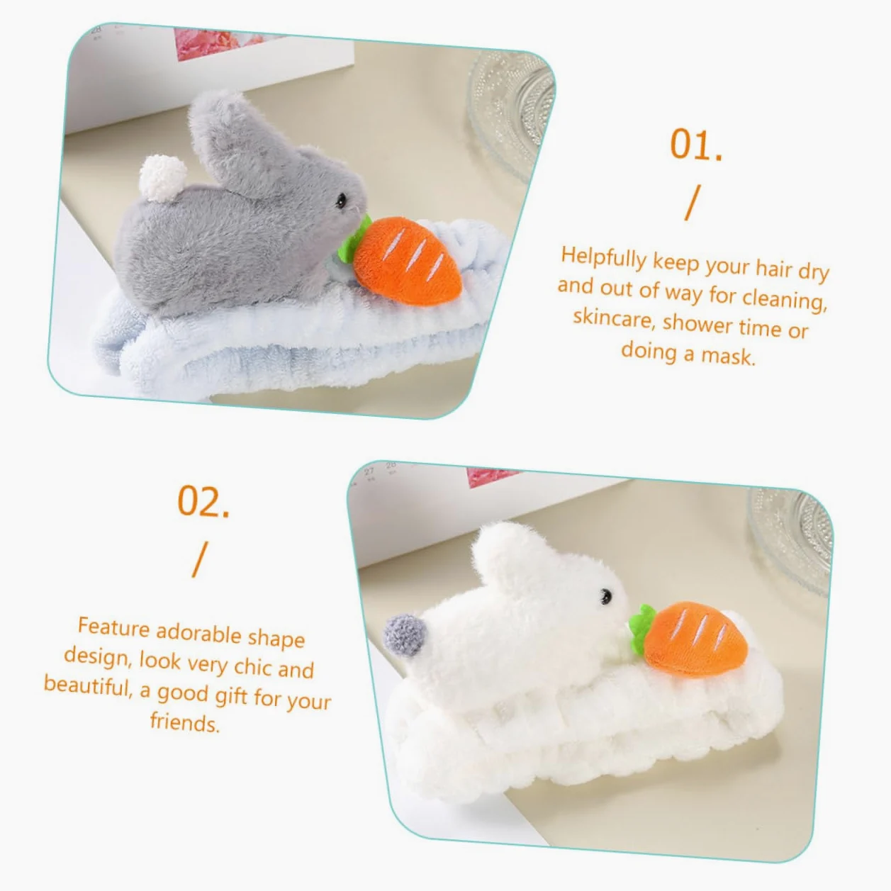 MAGICLULU 3 Set Eleganti Fasce Per Il Trucco in Peluche Fasce Per Ricci Fascia Per La Spa Per Il Lavaggio Del Viso Fascia Per in Morbida Flanella Forma Per Donne E Ragazze 2 Pezzi * 3
